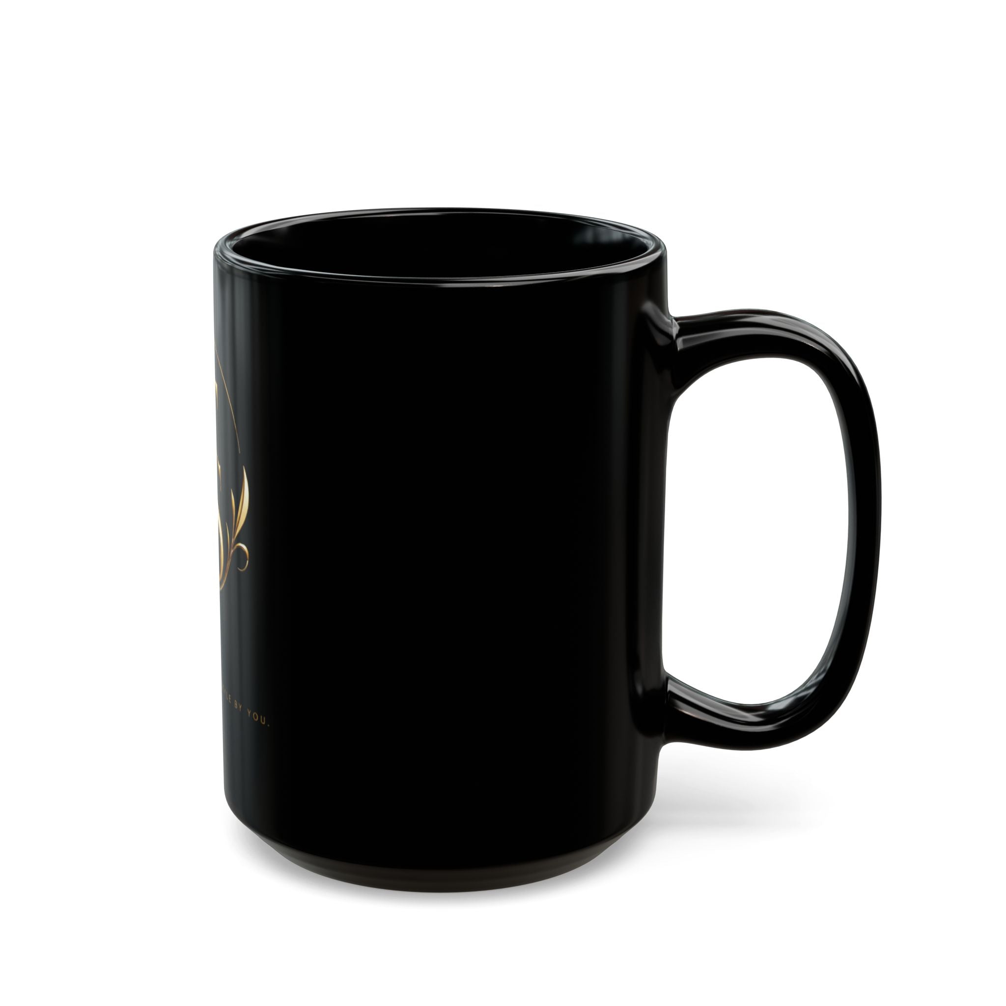 Black Ceramic Mug with Gold FS Monogram — Elegant Luxury Coffee Cup (11oz/15oz)