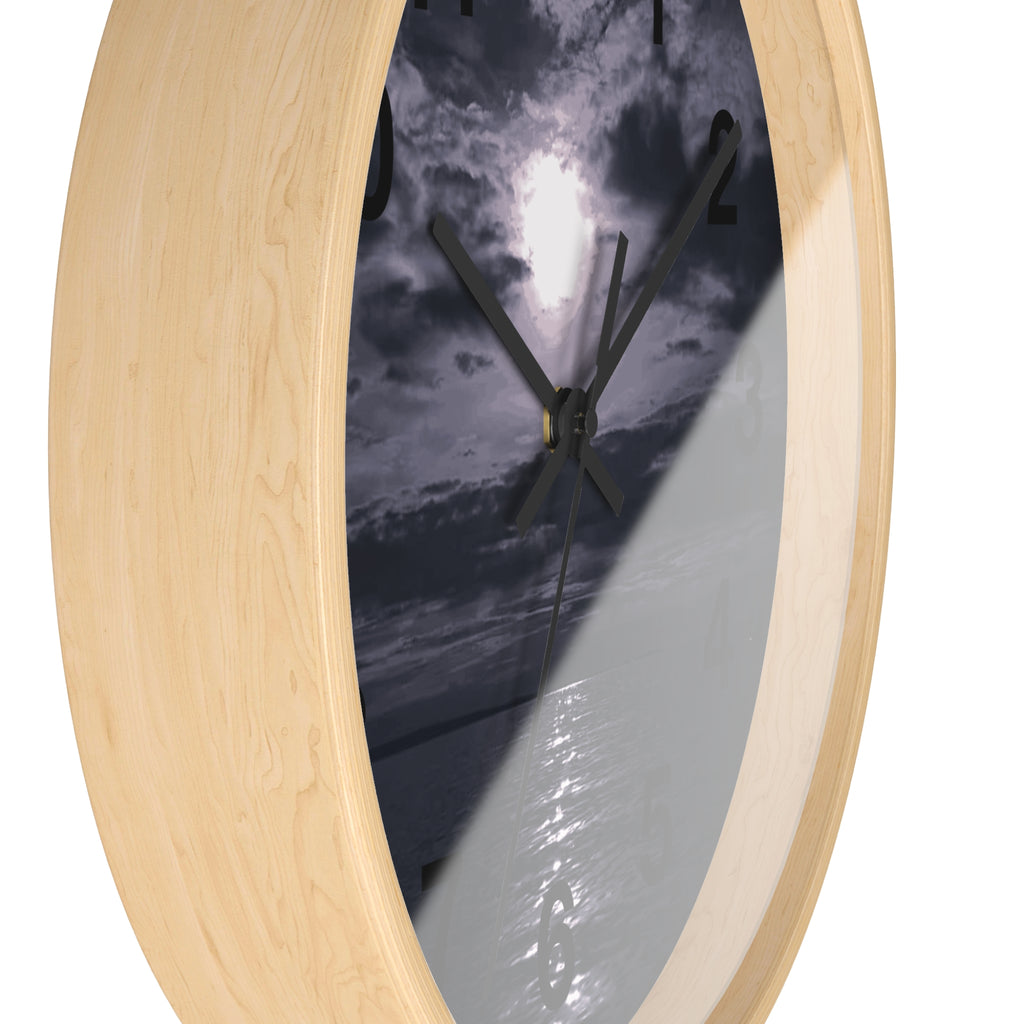 Moonlit Ocean Wall Clock — Moody Nautical Nightscape Clock