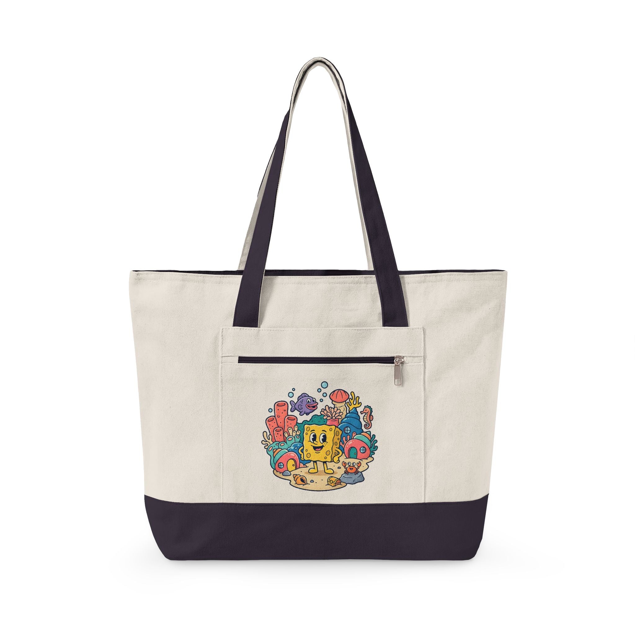 Canvas Tote Bag — Colorful Cartoon Sea Creature Design