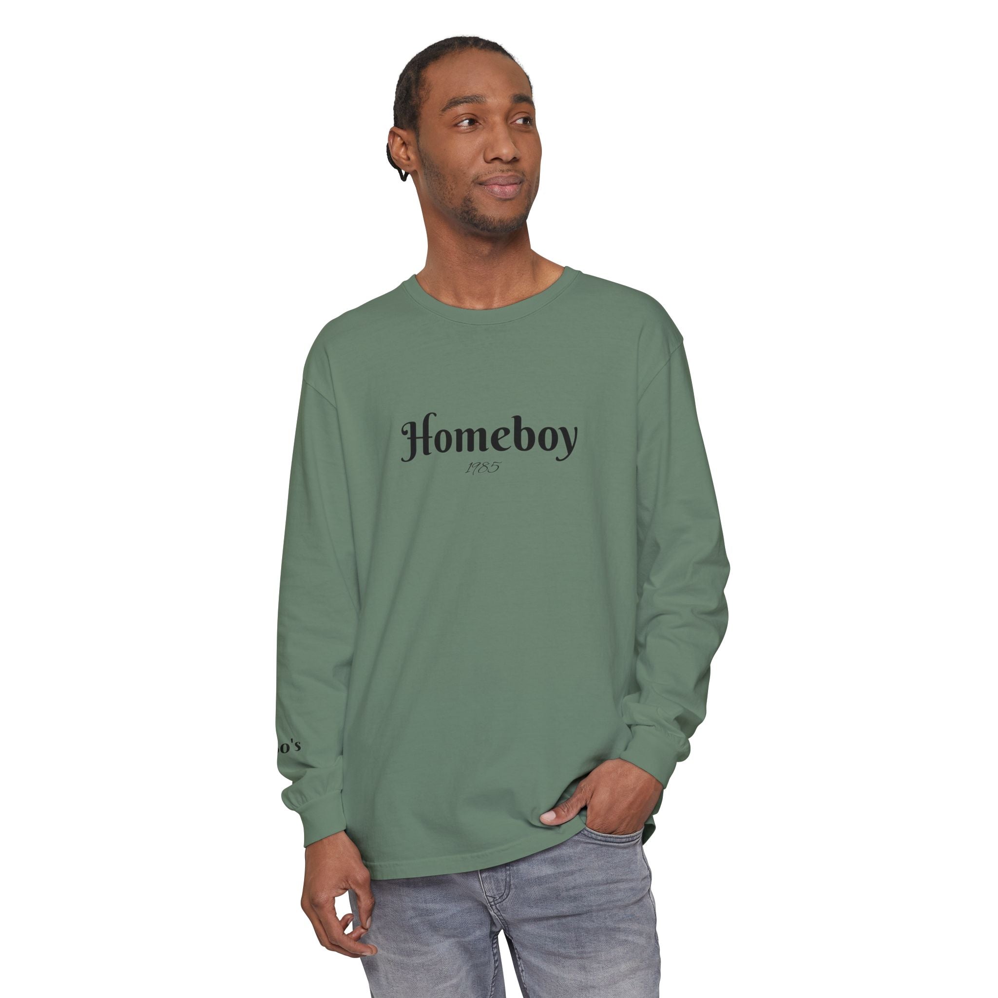 Homeboy Long Sleeve Tee — Vintage Script Logo White Shirt