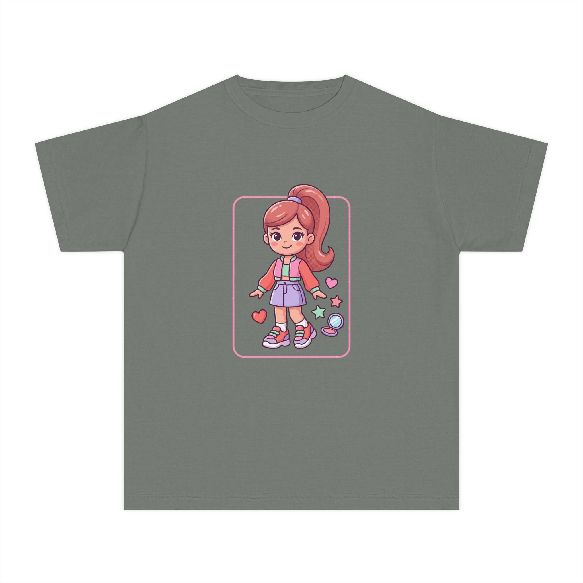 Cute Gamer Girl Youth Tee — Kawaii Cartoon Character Shirt for Kids