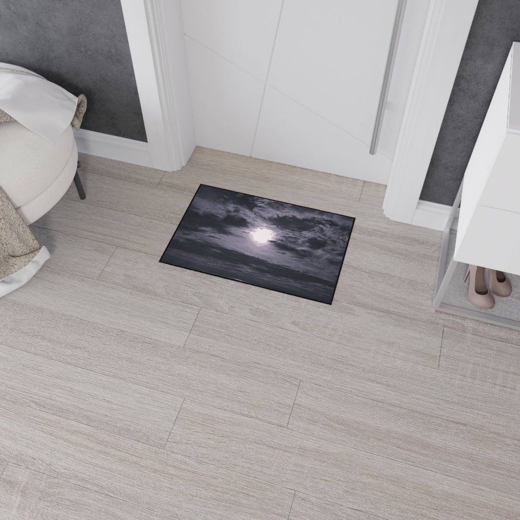 Moonlit Ocean Heavy Duty Floor Mat — Dramatic Black & White Seascape Door Mat
