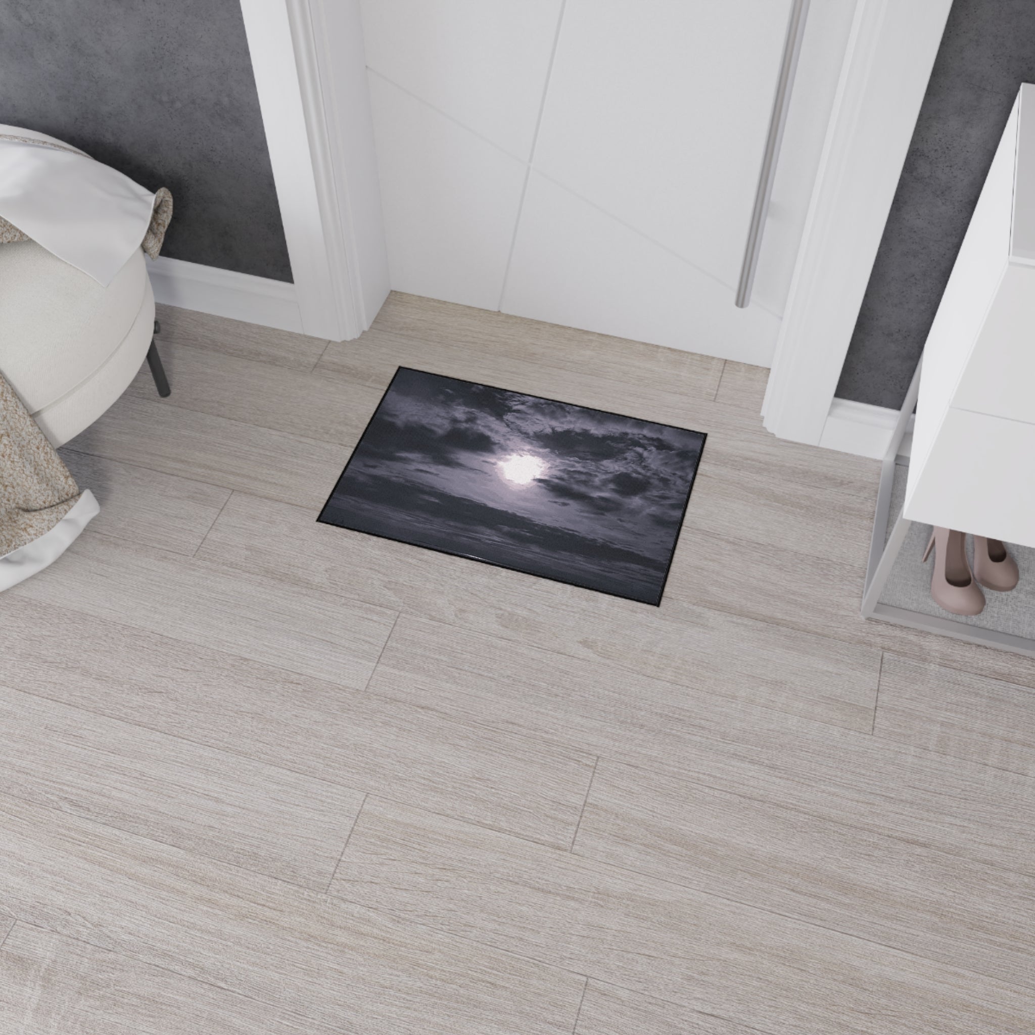 Moonlit Ocean Heavy Duty Floor Mat — Dramatic Black & White Seascape Door Mat