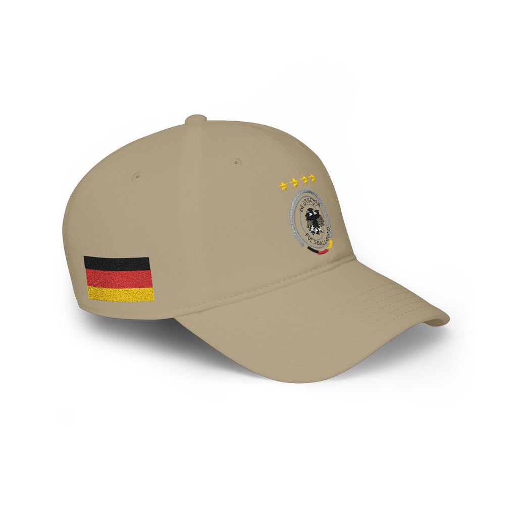 Germany Crest Football Cap — Red Low Profile Hat with Eagle Emblem & Stars