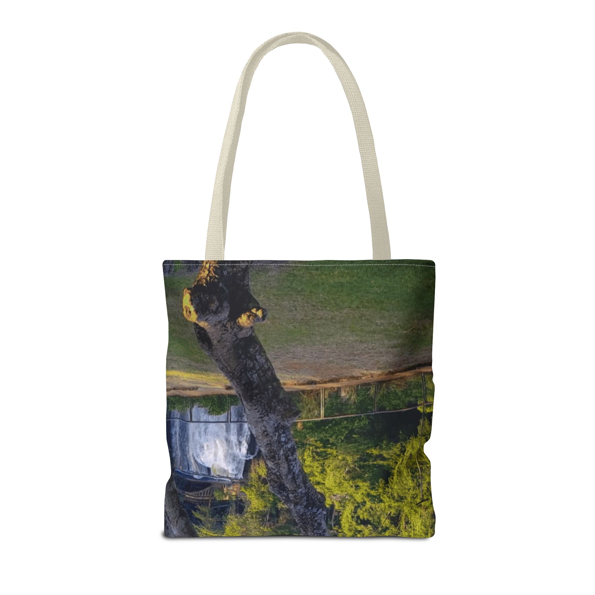 Nature Photo Tote Bag – Scenic Tree & Waterfall All-Over Print