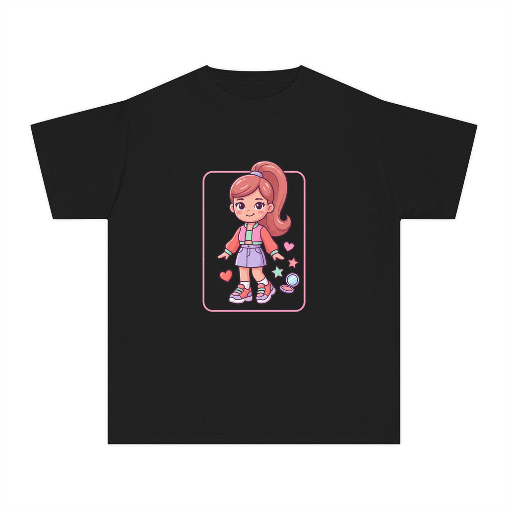 Cute Gamer Girl Youth Tee — Kawaii Cartoon Character Shirt for Kids