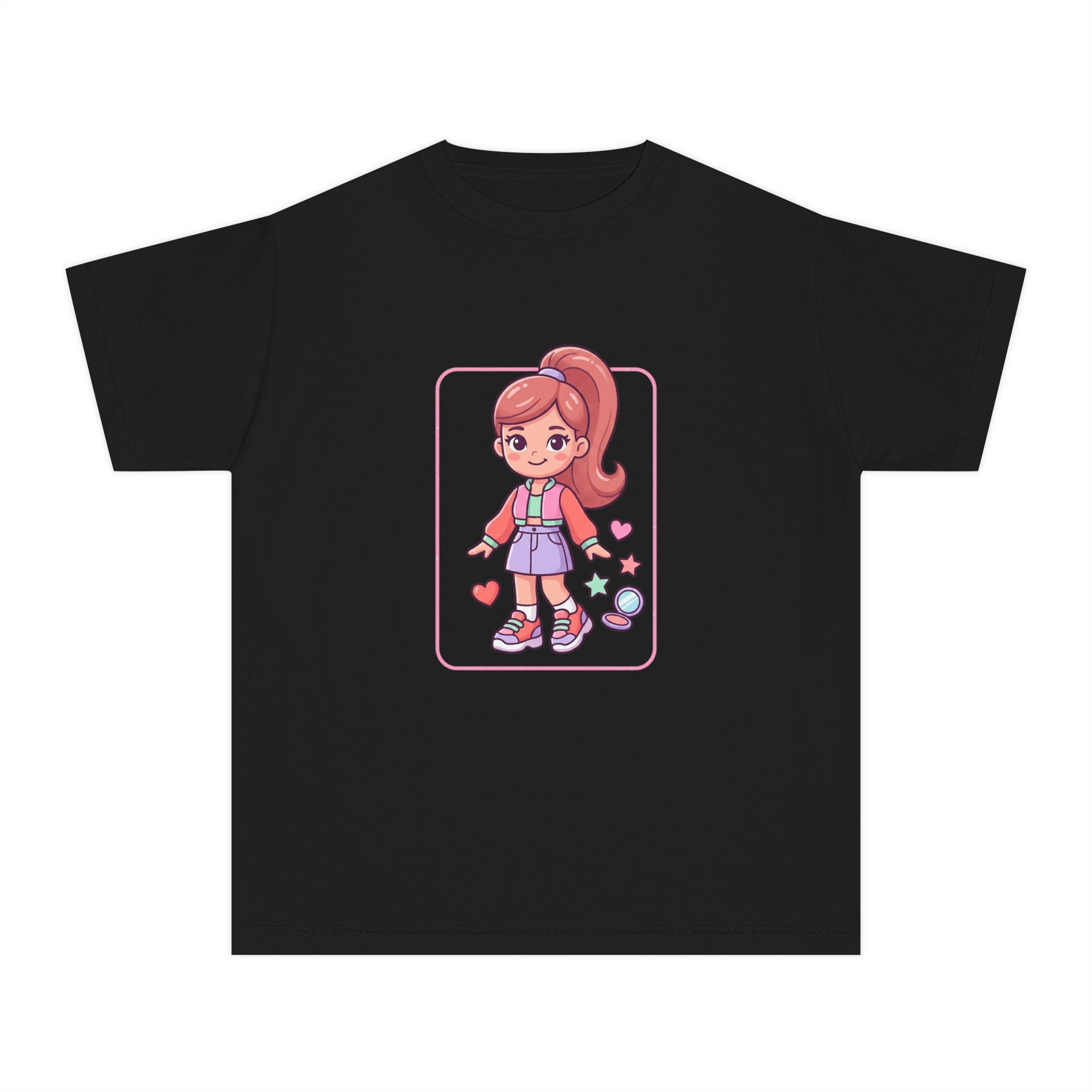 Cute Gamer Girl Youth Tee — Kawaii Cartoon Character Shirt for Kids