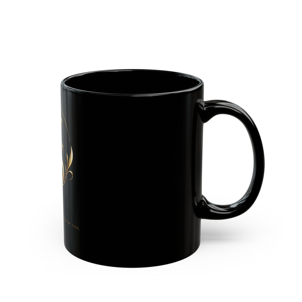 Black Ceramic Mug with Gold FS Monogram — Elegant Luxury Coffee Cup (11oz/15oz)