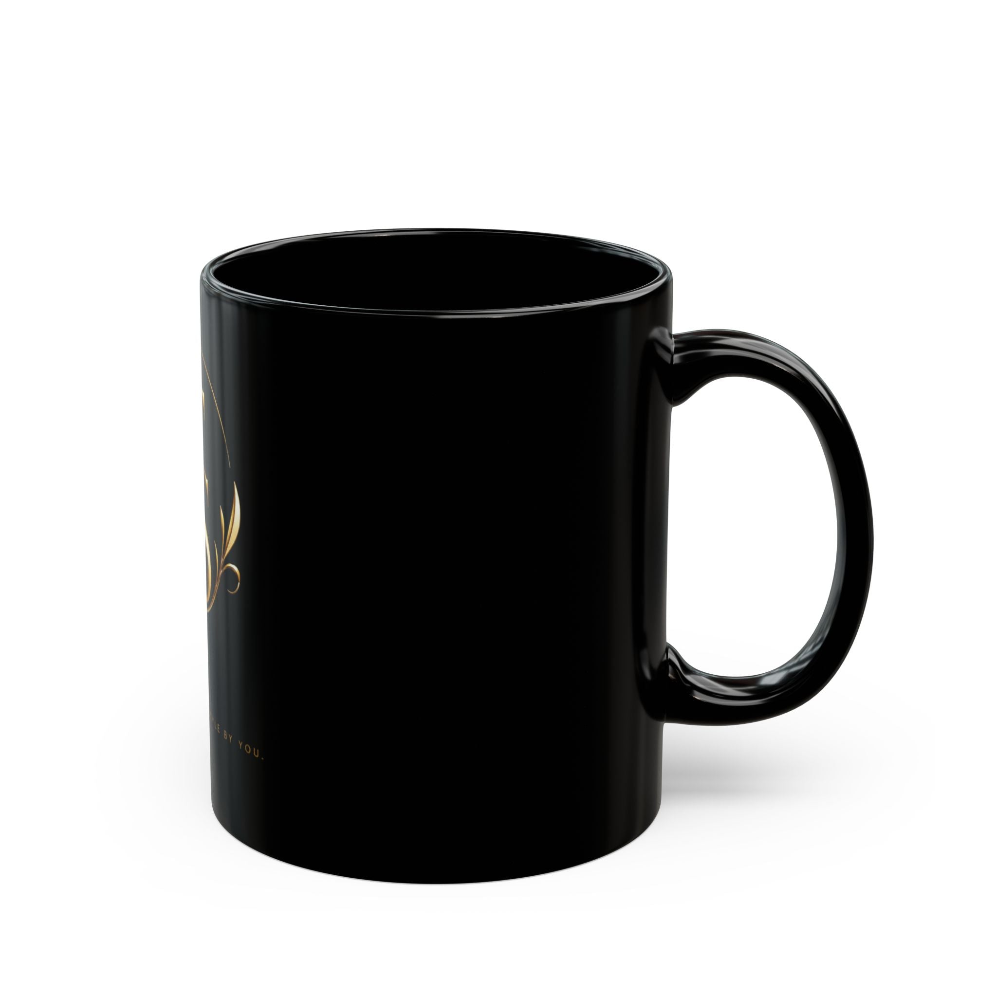 Black Ceramic Mug with Gold FS Monogram — Elegant Luxury Coffee Cup (11oz/15oz)