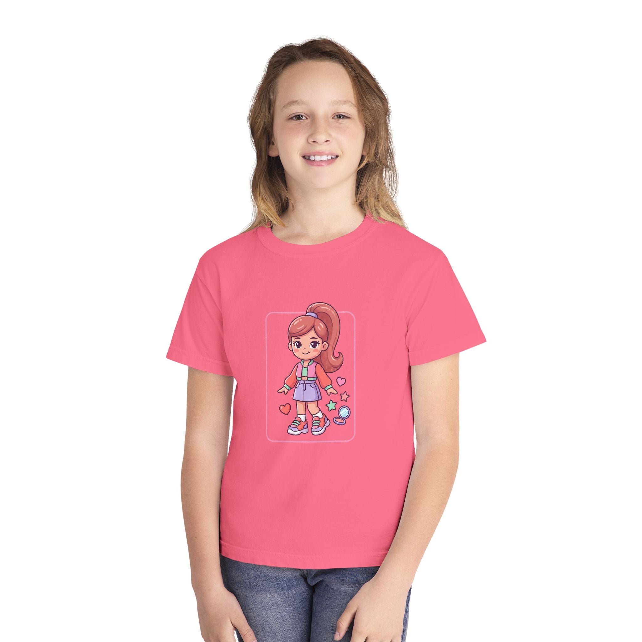 Cute Gamer Girl Youth Tee — Kawaii Cartoon Character Shirt for Kids