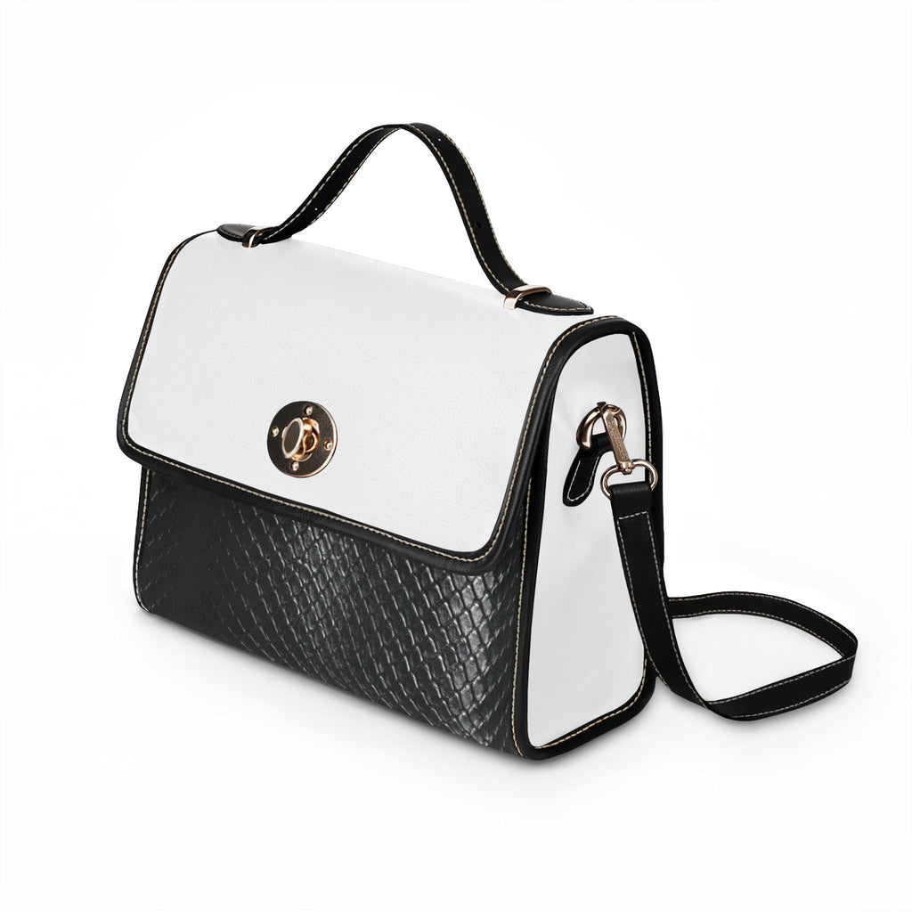Leather-Trim Canvas Satchel Bag – Waterproof Black & White Crossbody