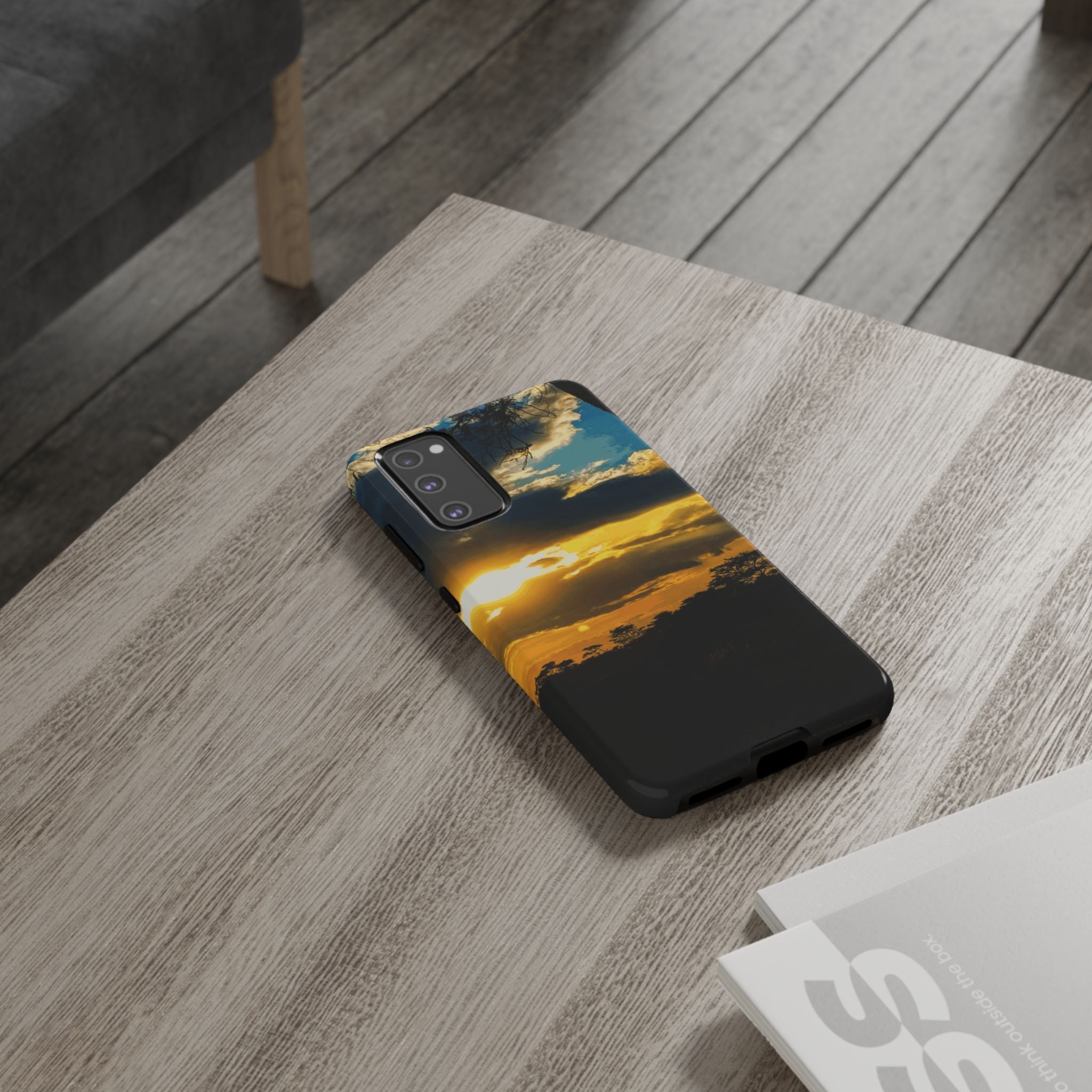 Sunset Sky Tough Phone Case – Durable Protective Phone Cover with Golden Clouds Design