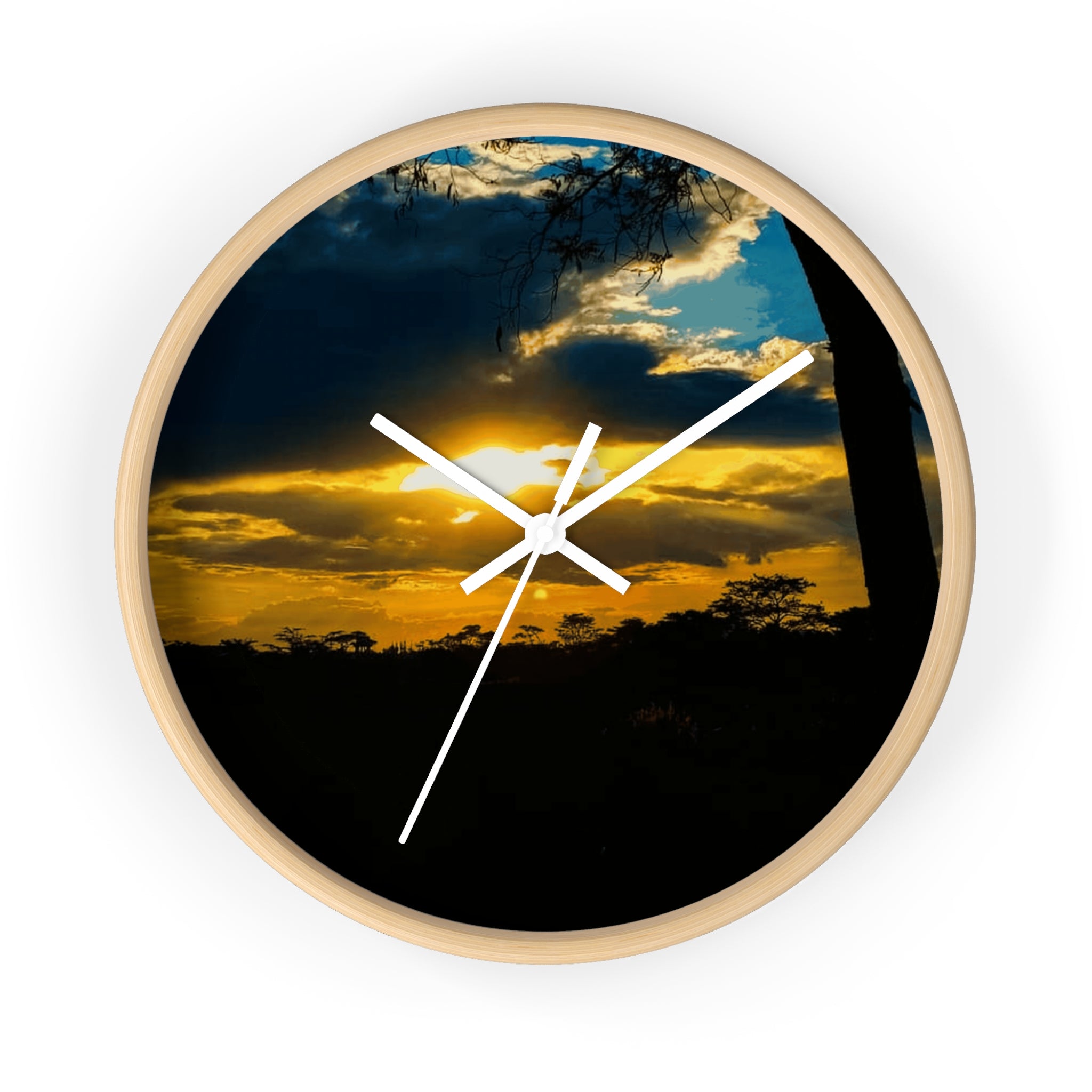 Sunset Silhouette Wall Clock — Golden Sky Decorative Clock