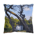 Waterfall Garden Outdoor Pillow — Scenic Nature Photo Throw Pillow for Patio & Deck