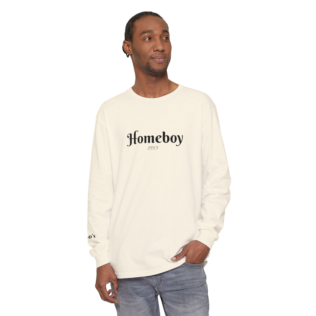 Homeboy Long Sleeve Tee — Vintage Script Logo White Shirt