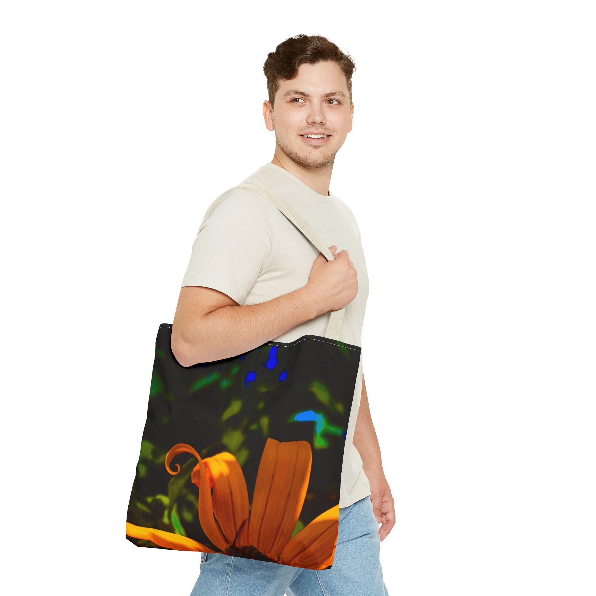 Floral Sunset Tote Bag — Vibrant Orange Daisy All-Over Print