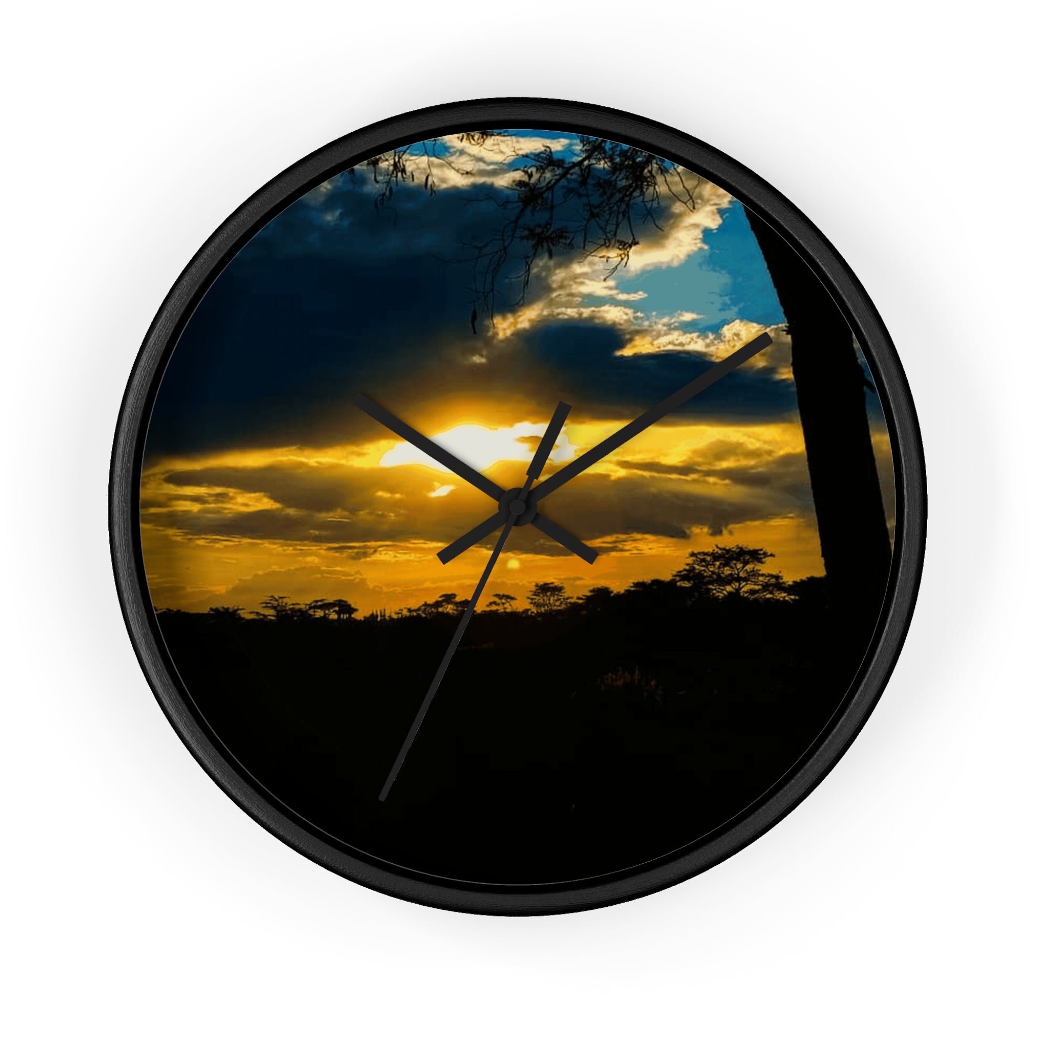 Sunset Silhouette Wall Clock — Golden Sky Decorative Clock