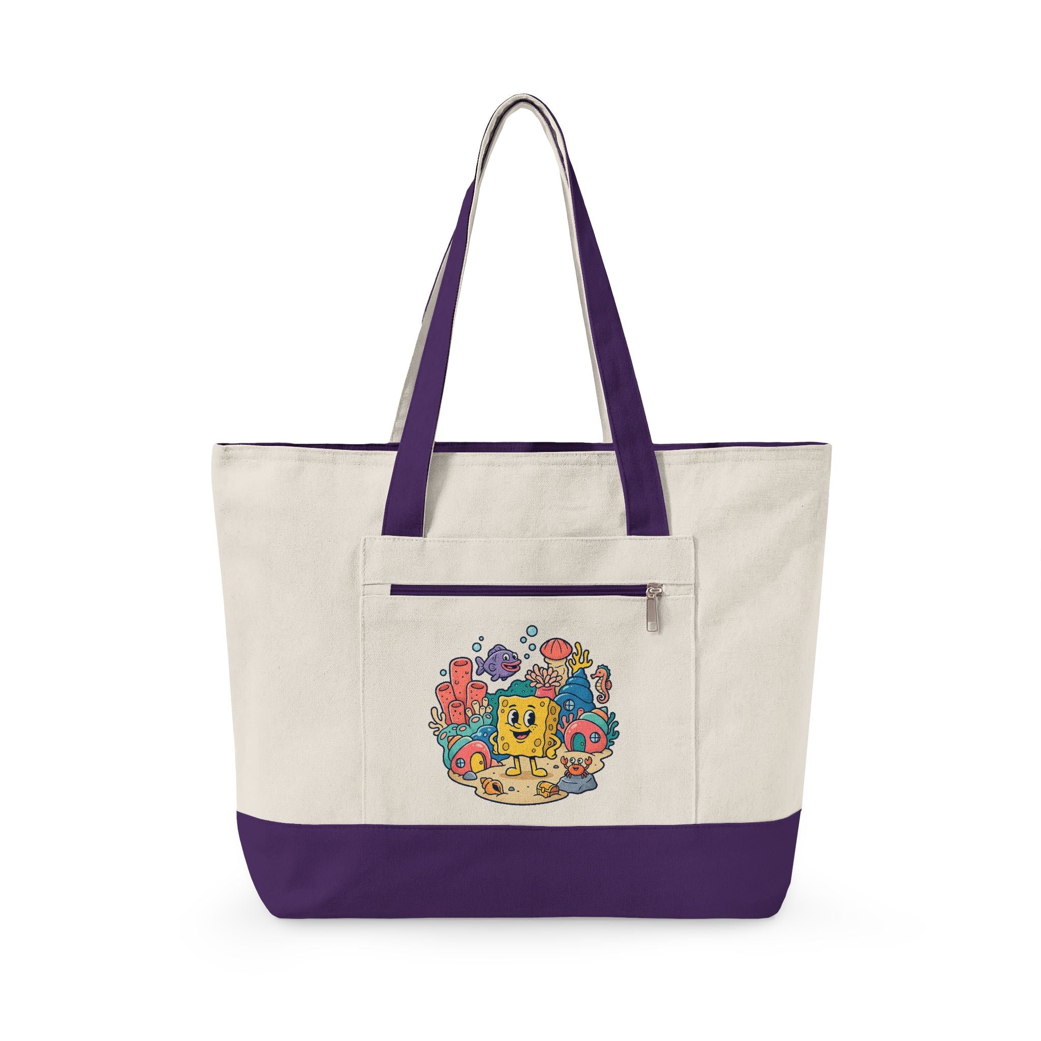 Canvas Tote Bag — Colorful Cartoon Sea Creature Design