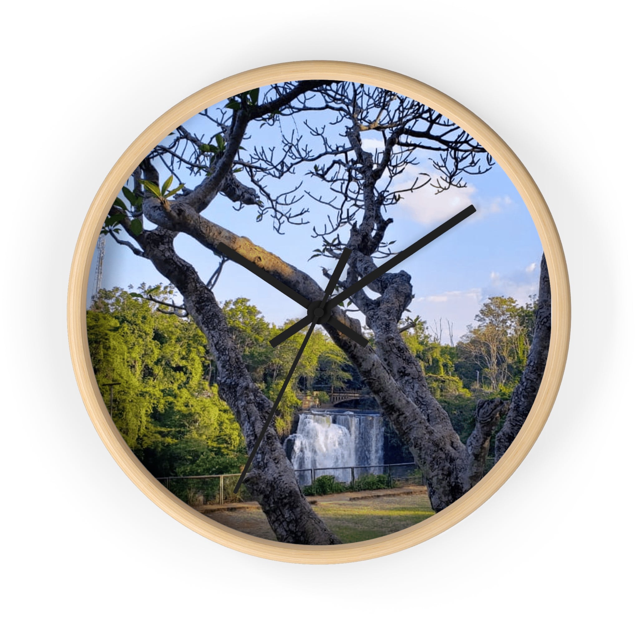 Waterfall Landscape Wall Clock — Scenic Tree View Clock for Home Decor