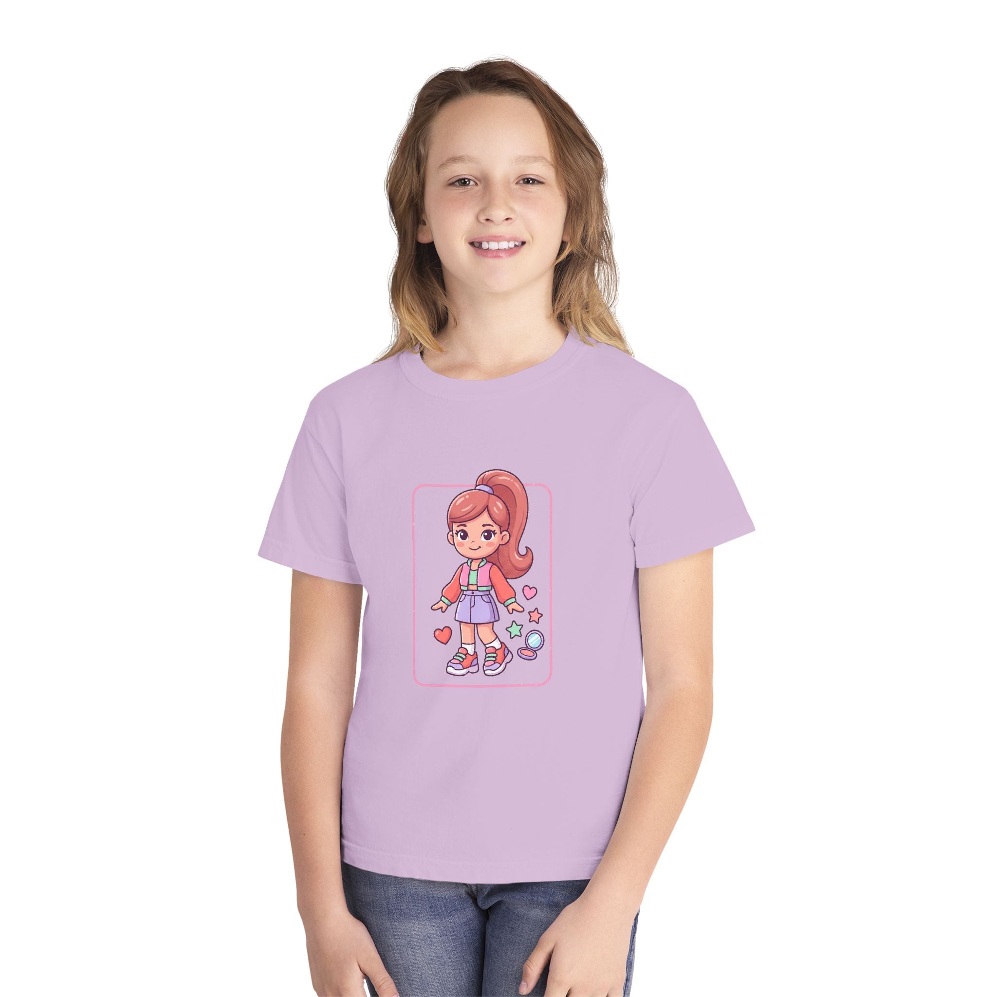 Cute Gamer Girl Youth Tee — Kawaii Cartoon Character Shirt for Kids