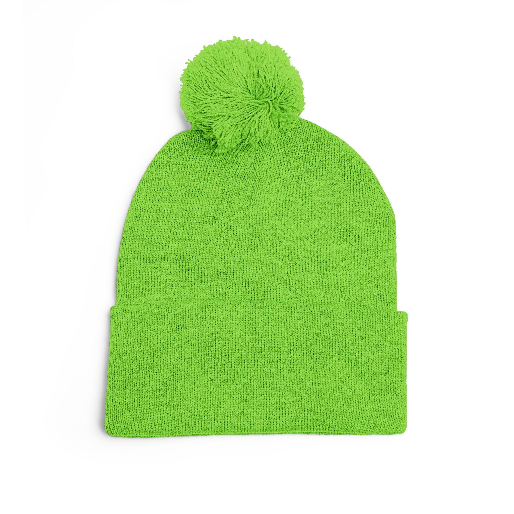 Embroidered Pom-Pom Beanie — Cozy Grey Knit Hat with Small Floral Skull Embroidery