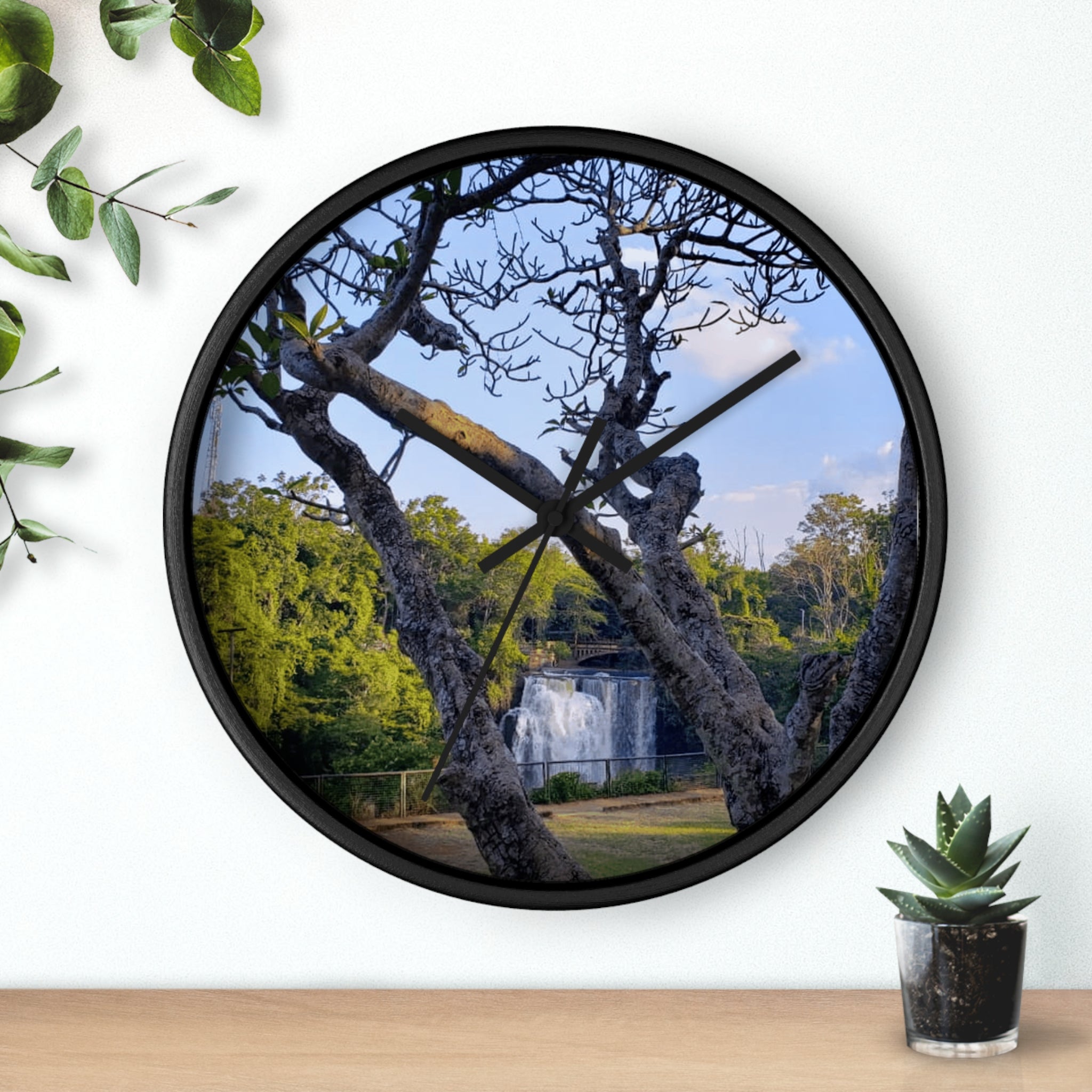 Waterfall Landscape Wall Clock — Scenic Tree View Clock for Home Decor