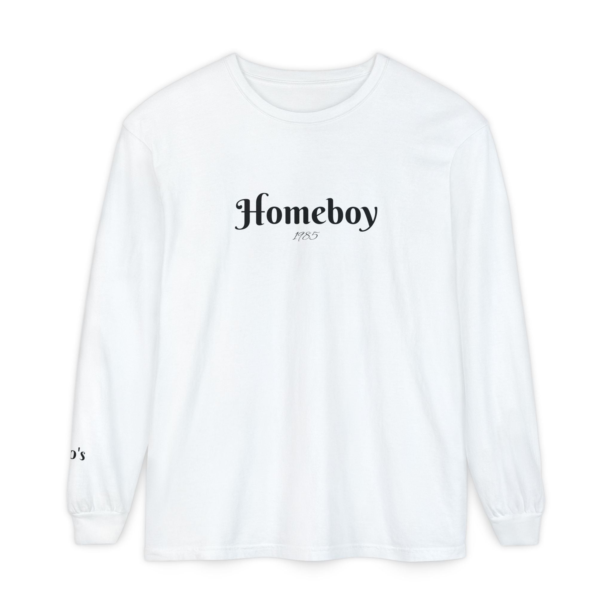 Homeboy Long Sleeve Tee — Vintage Script Logo White Shirt