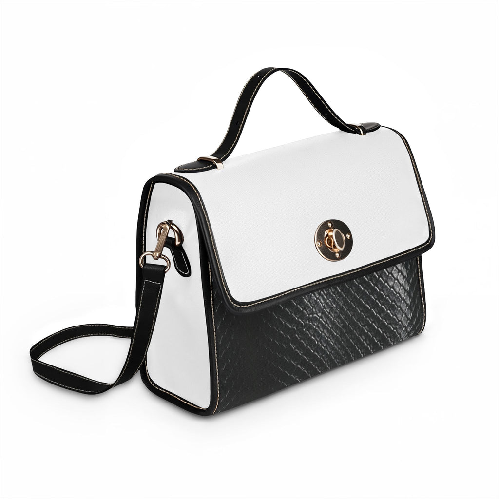 Leather-Trim Canvas Satchel Bag – Waterproof Black & White Crossbody