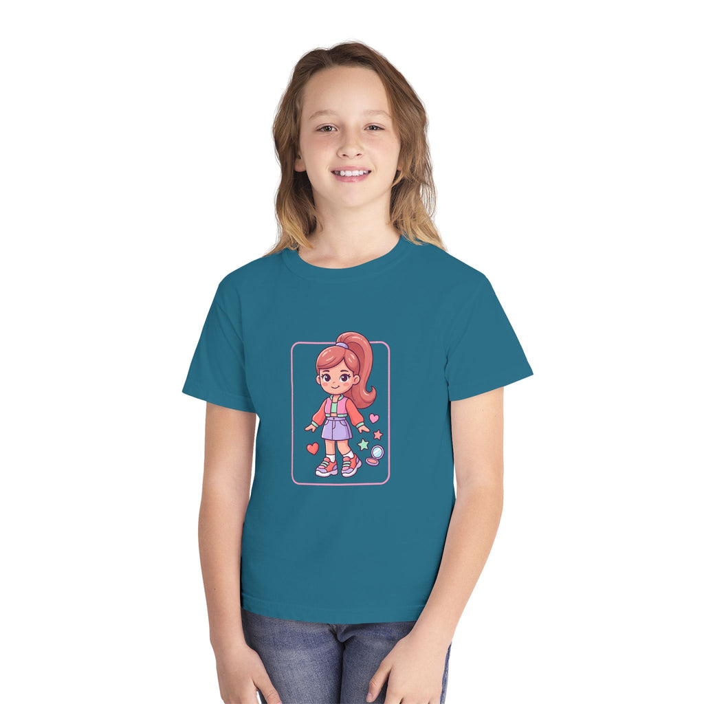 Cute Gamer Girl Youth Tee — Kawaii Cartoon Character Shirt for Kids
