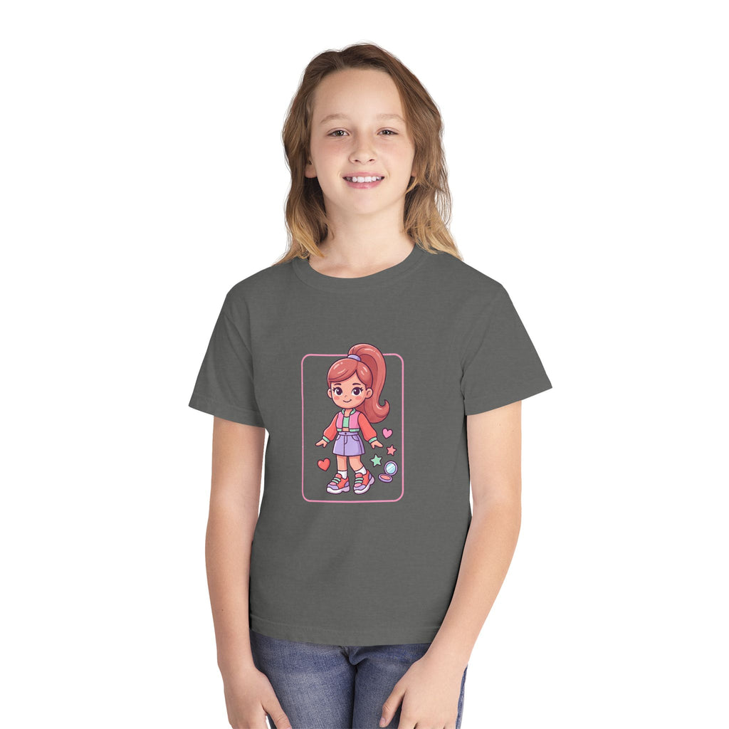 Cute Gamer Girl Youth Tee — Kawaii Cartoon Character Shirt for Kids