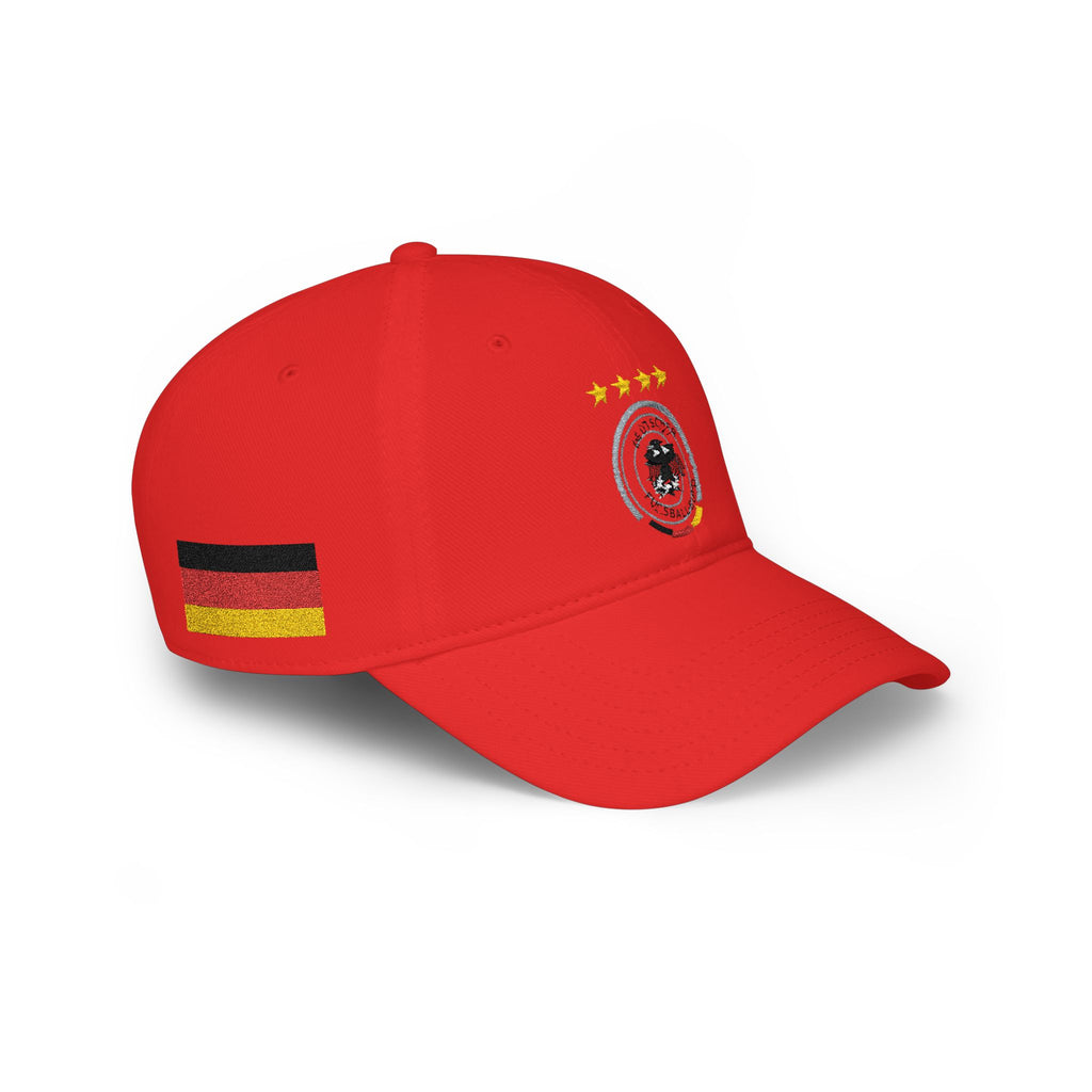 Germany Crest Football Cap — Red Low Profile Hat with Eagle Emblem & Stars