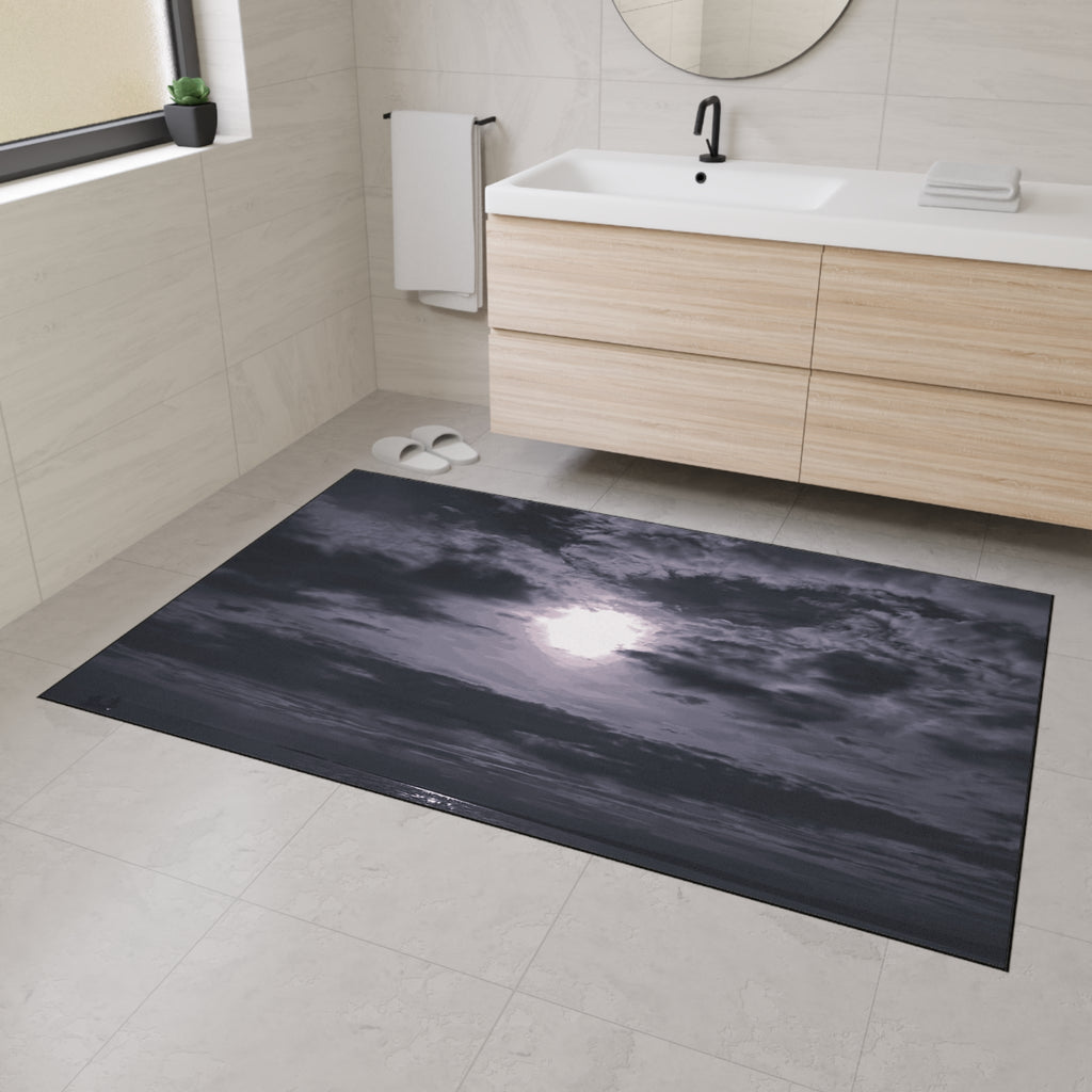 Moonlit Ocean Heavy Duty Floor Mat — Dramatic Black & White Seascape Door Mat