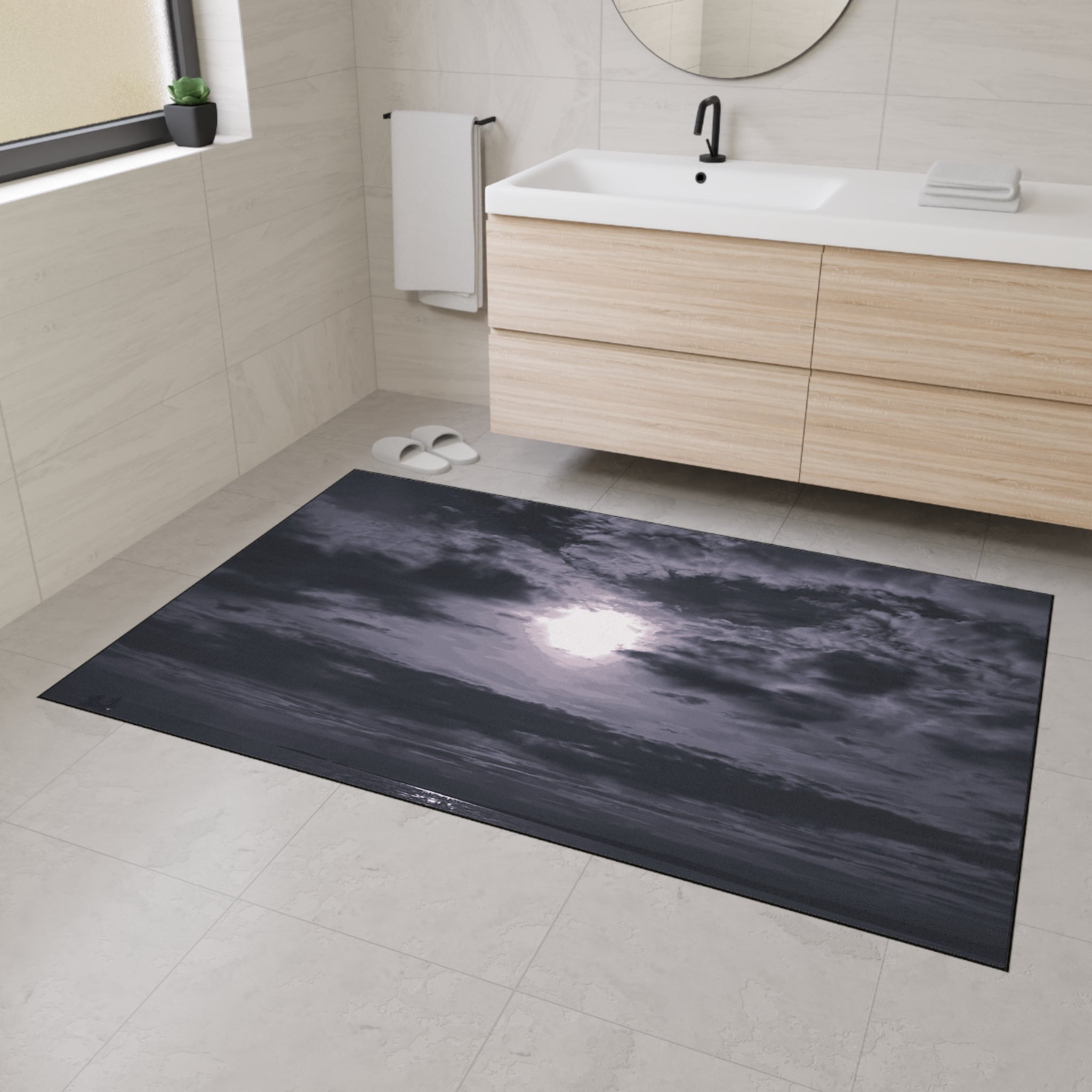 Moonlit Ocean Heavy Duty Floor Mat — Dramatic Black & White Seascape Door Mat