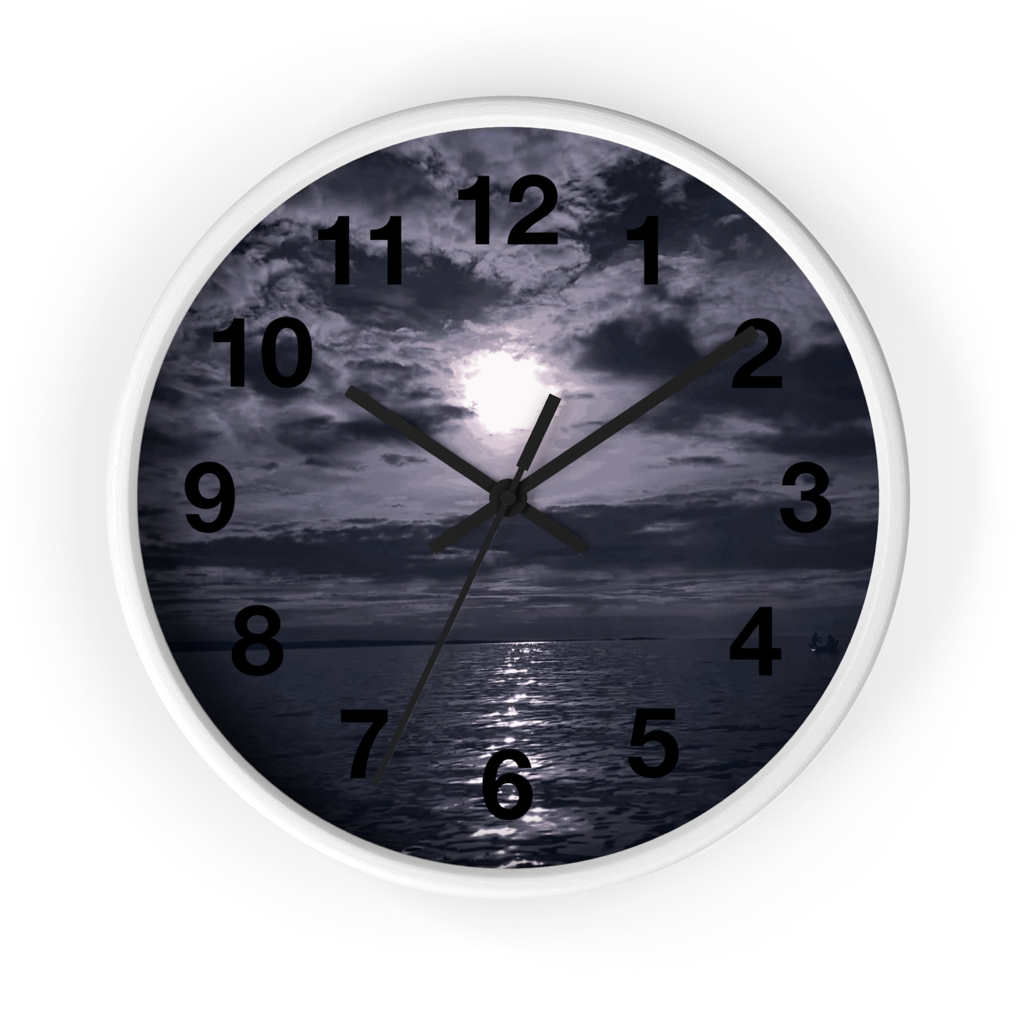 Moonlit Ocean Wall Clock — Moody Nautical Nightscape Clock