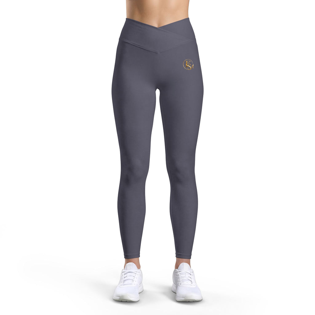 Women’s Luxe Leggings — Black High-Waist Athletic Leggings with Gold Crescent Moon Emblem