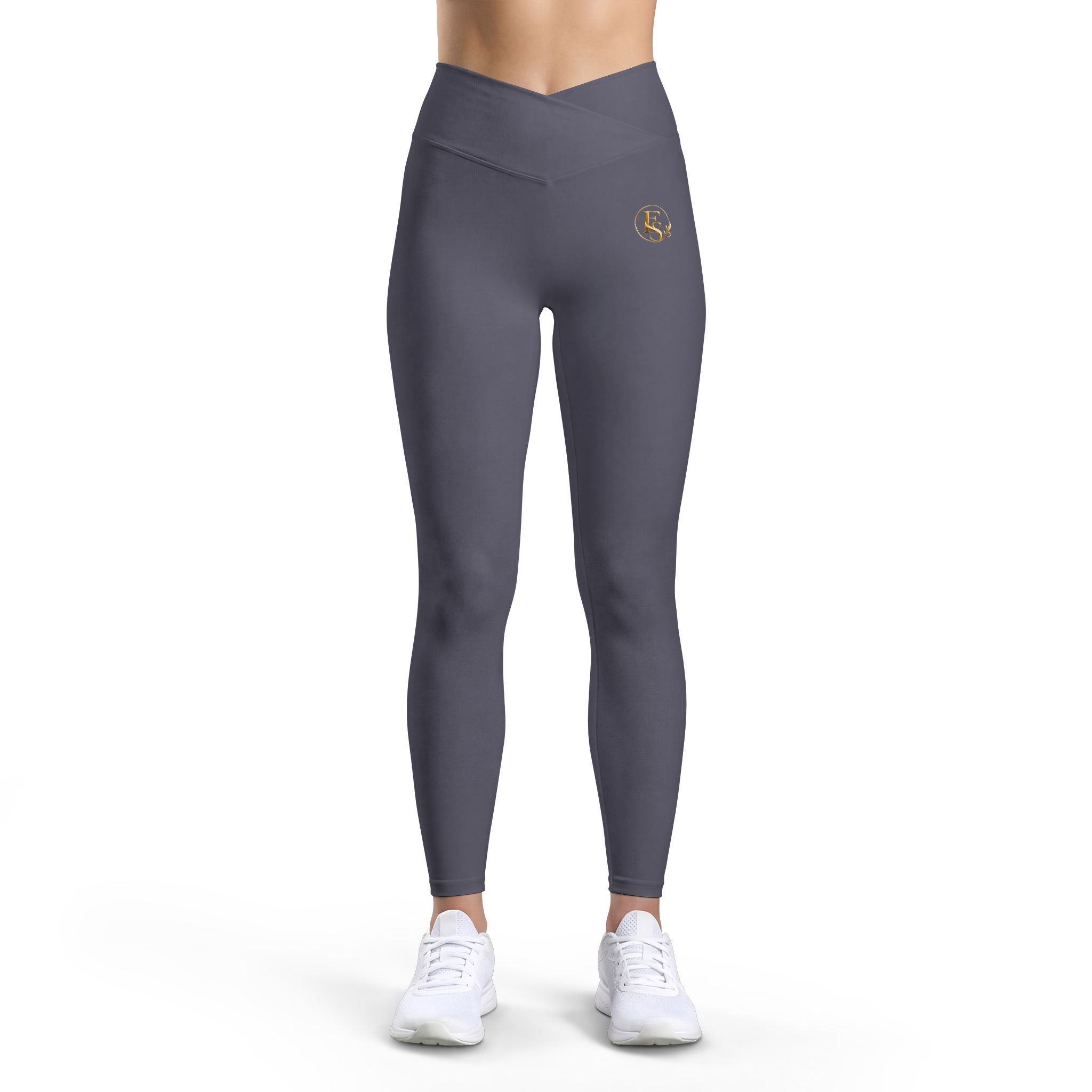 Women’s Luxe Leggings — Black High-Waist Athletic Leggings with Gold Crescent Moon Emblem