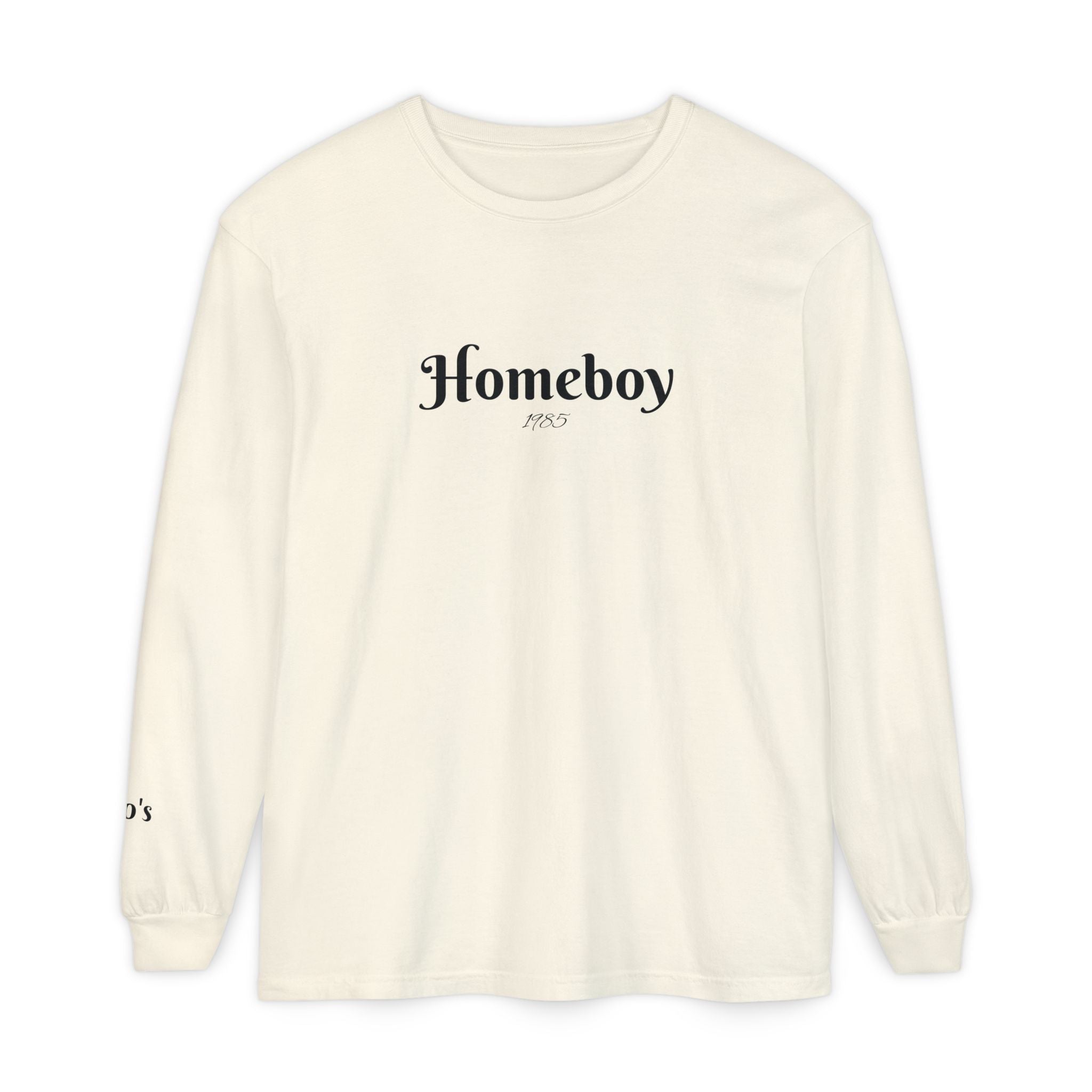 Homeboy Long Sleeve Tee — Vintage Script Logo White Shirt