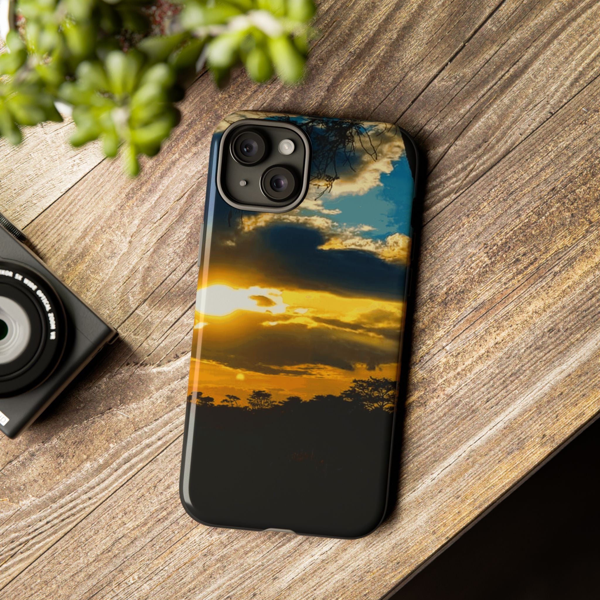 Sunset Sky Tough Phone Case – Durable Protective Phone Cover with Golden Clouds Design