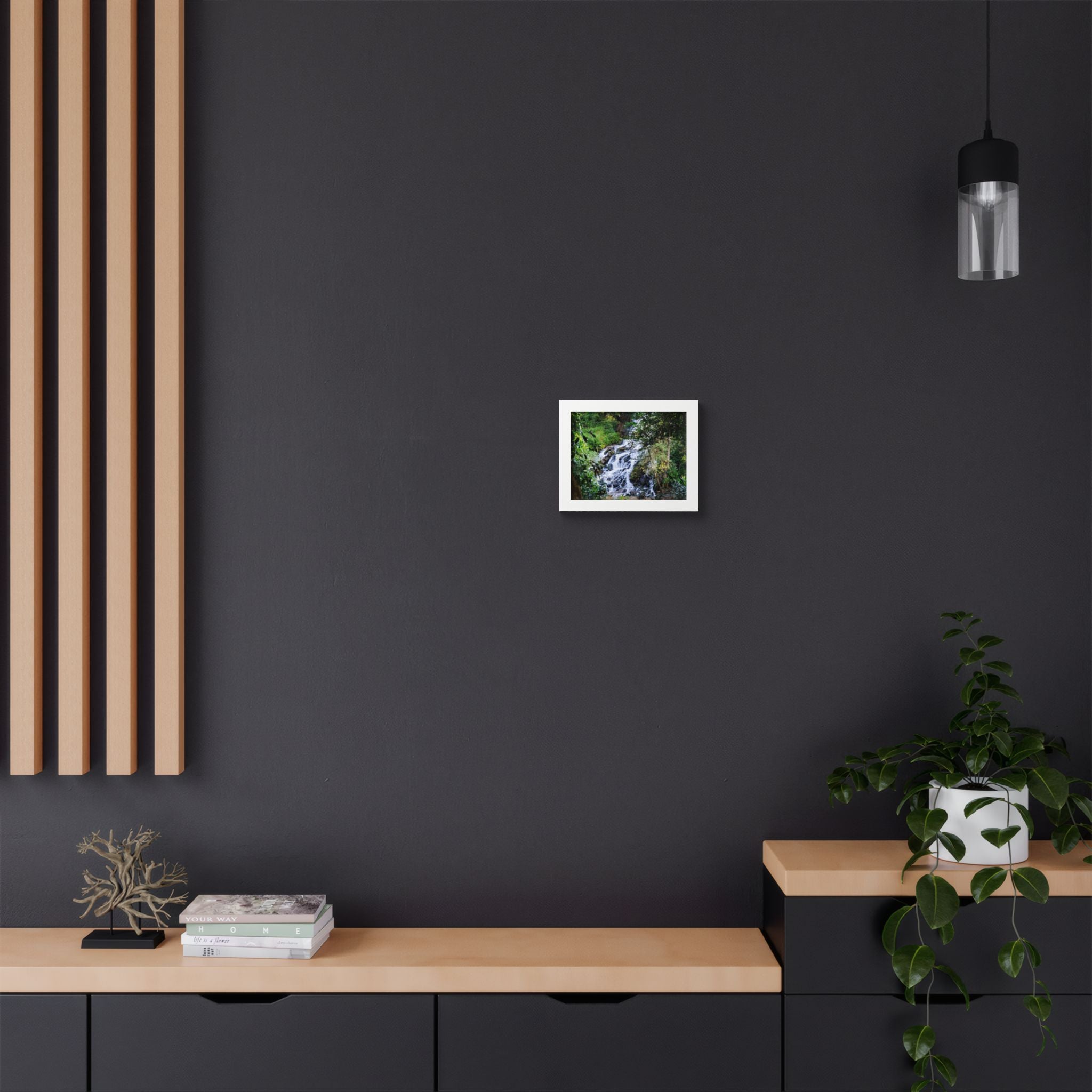 Waterfall Framed Poster — Lush Forest Nature Wall Art