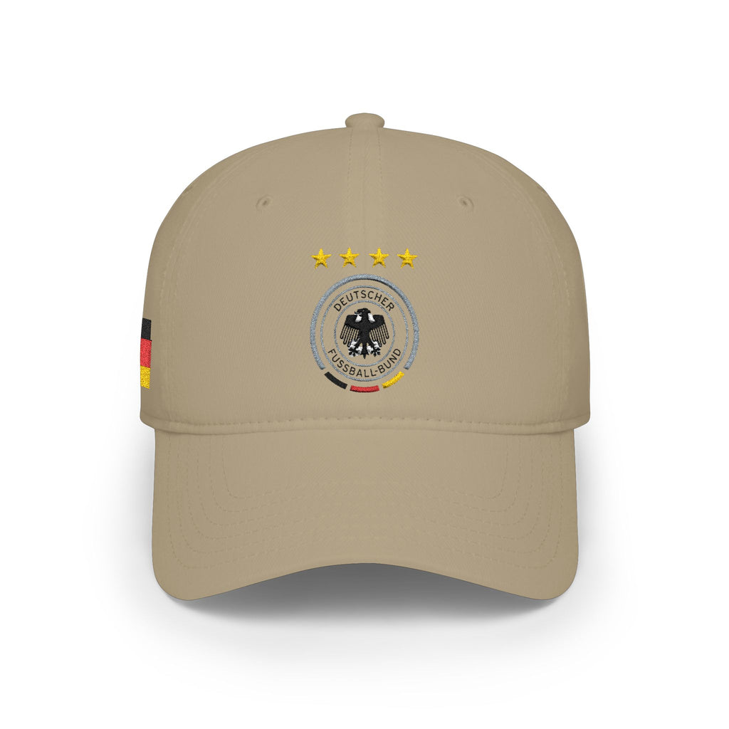 Germany Crest Football Cap — Red Low Profile Hat with Eagle Emblem & Stars