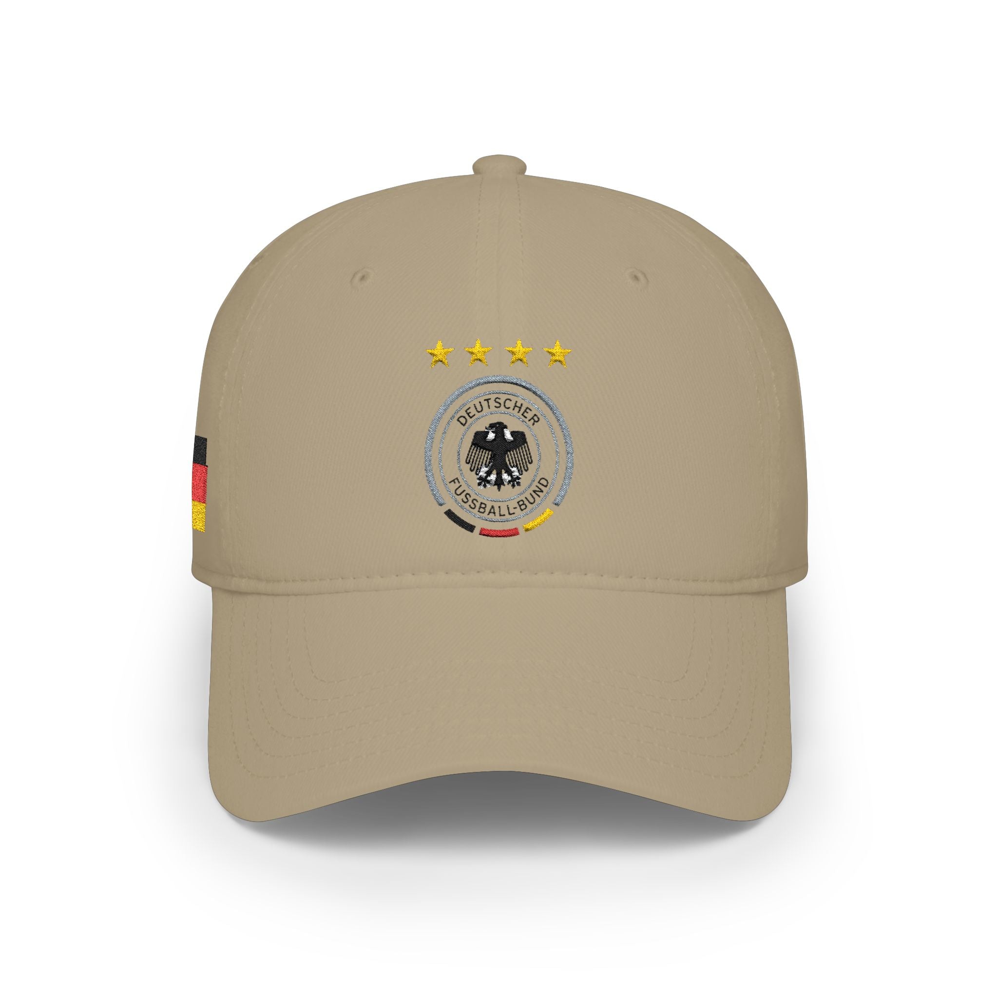 Germany Crest Football Cap — Red Low Profile Hat with Eagle Emblem & Stars
