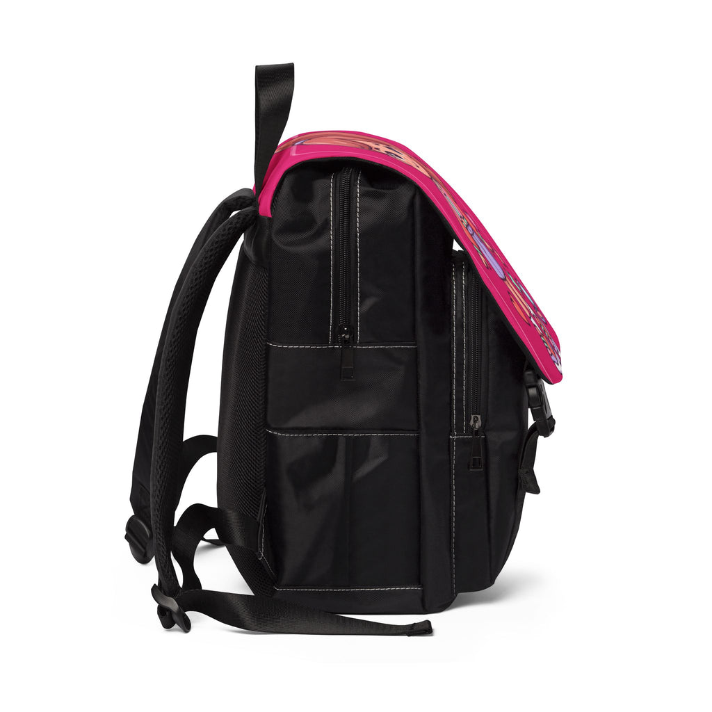 Cute Girl Cartoon Backpack — Pink Kids Shoulder Bag with Hearts & Stars