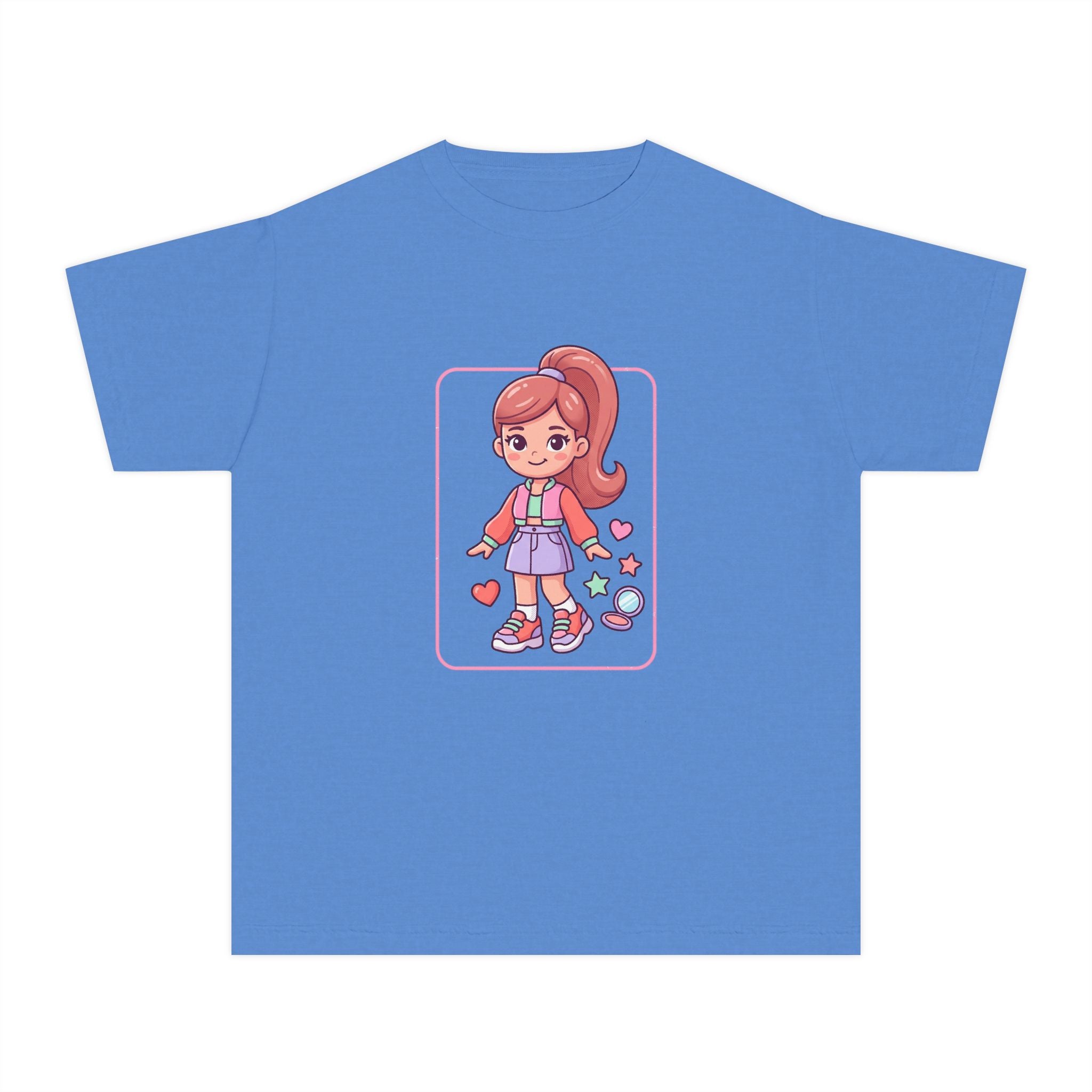 Cute Gamer Girl Youth Tee — Kawaii Cartoon Character Shirt for Kids