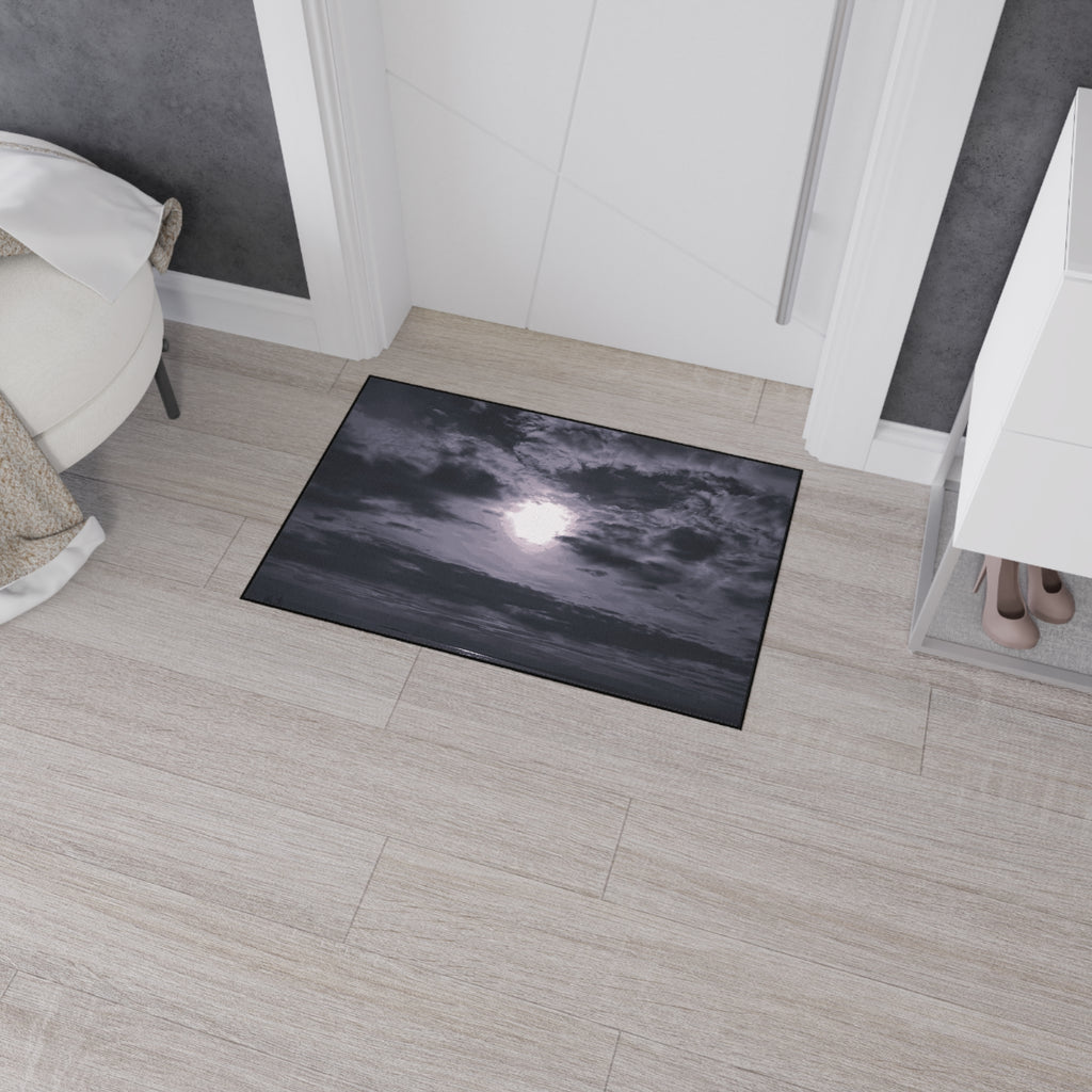 Moonlit Ocean Heavy Duty Floor Mat — Dramatic Black & White Seascape Door Mat