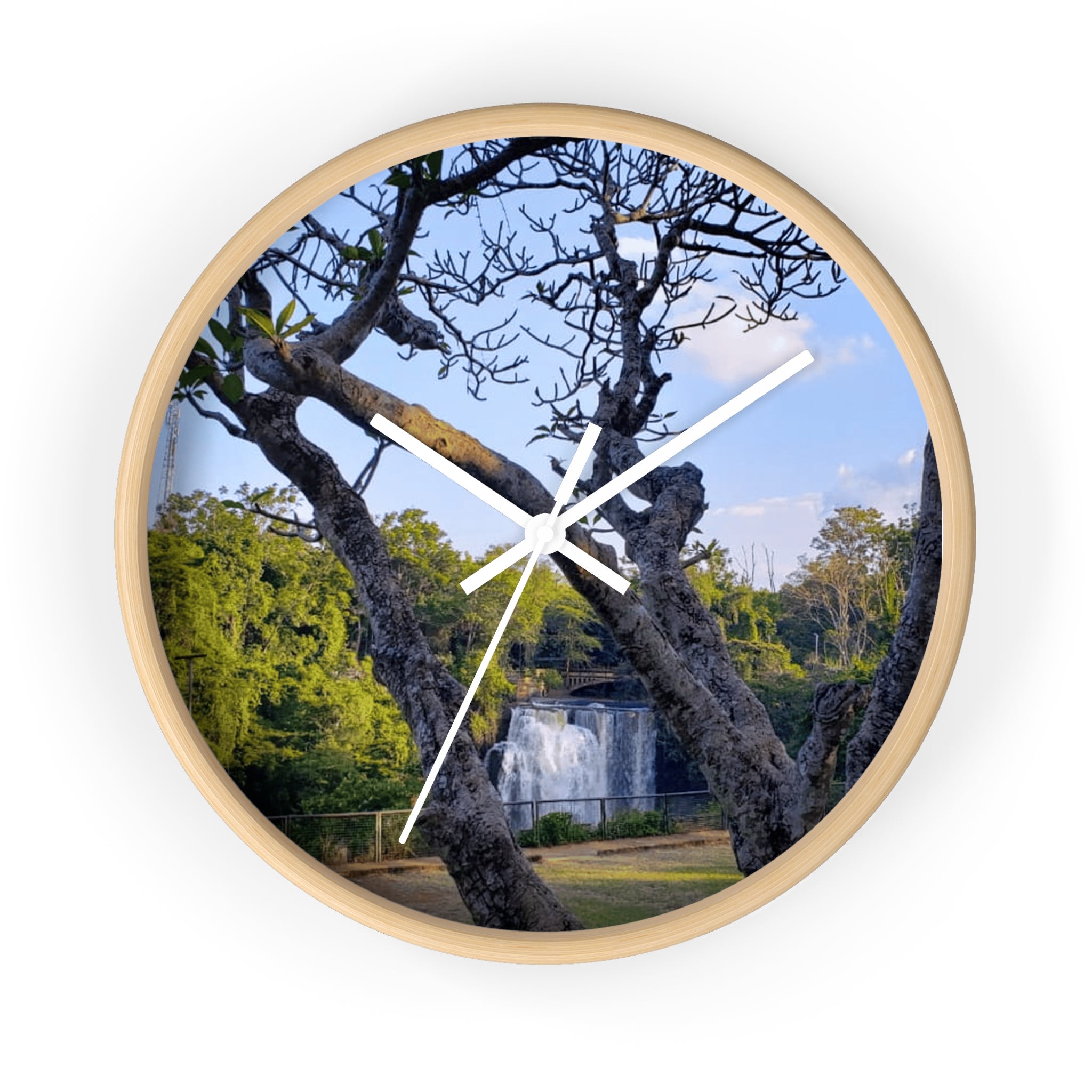 Waterfall Landscape Wall Clock — Scenic Tree View Clock for Home Decor