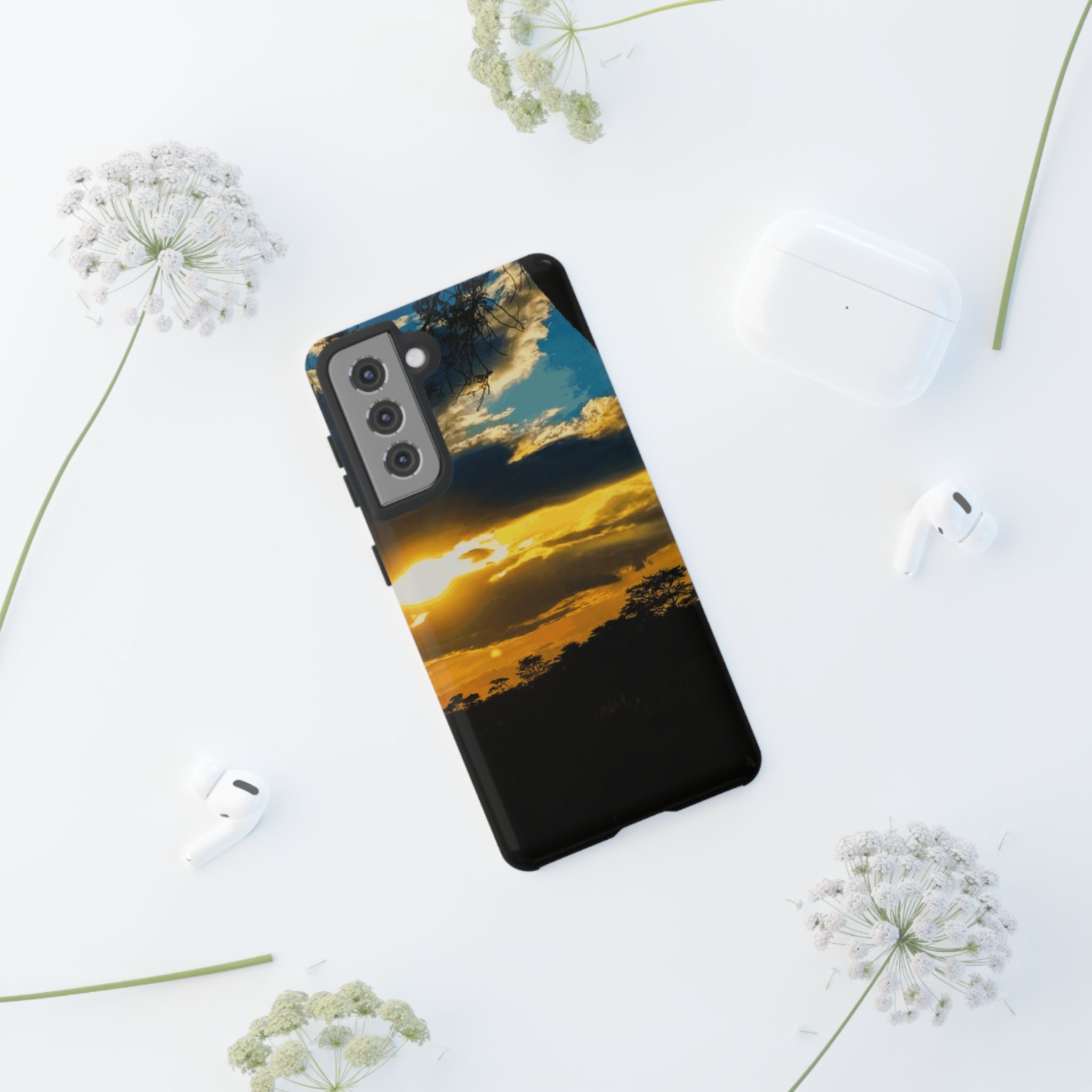 Sunset Sky Tough Phone Case – Durable Protective Phone Cover with Golden Clouds Design