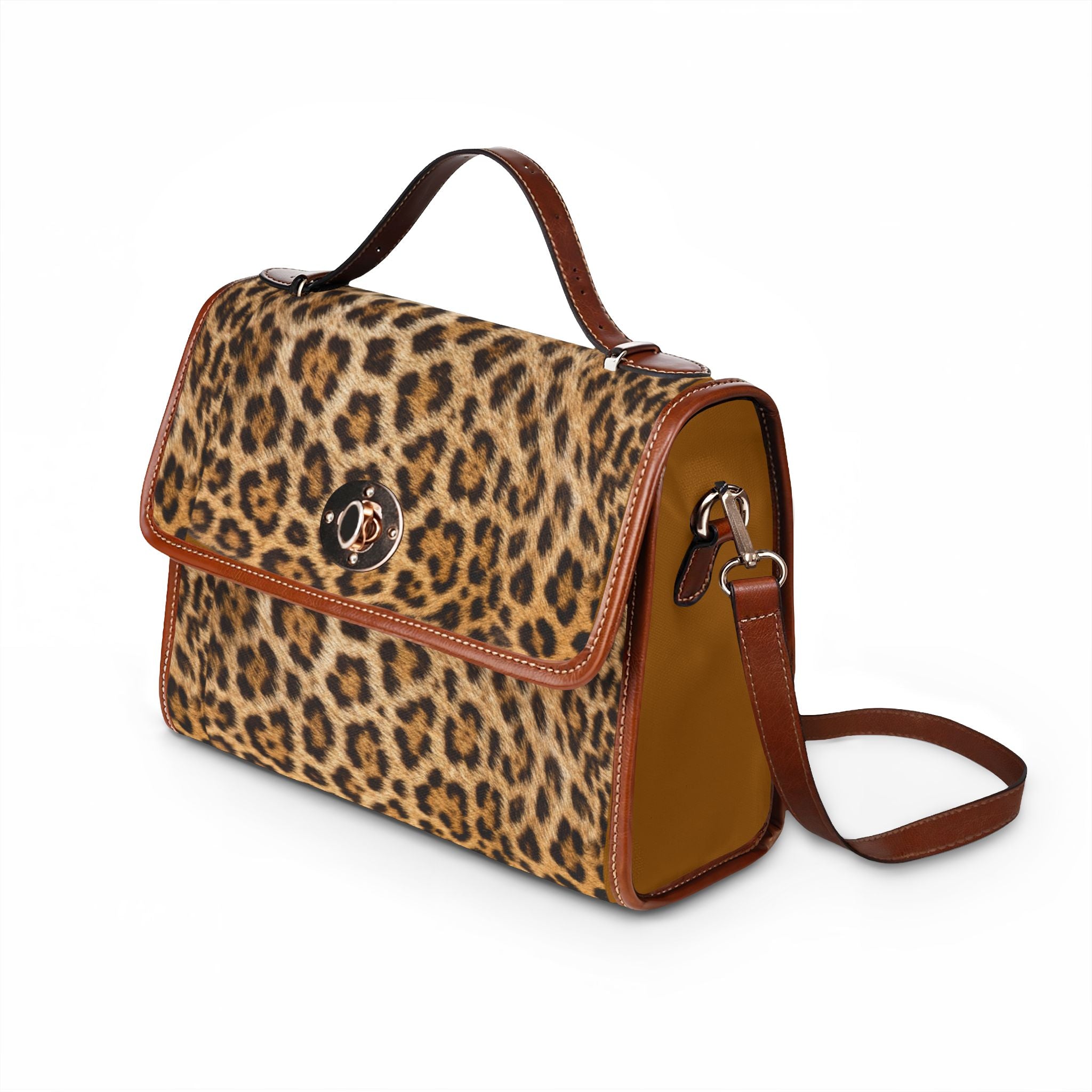 Leopard Accent Waterproof Canvas Bag – Chic Safari Satchel