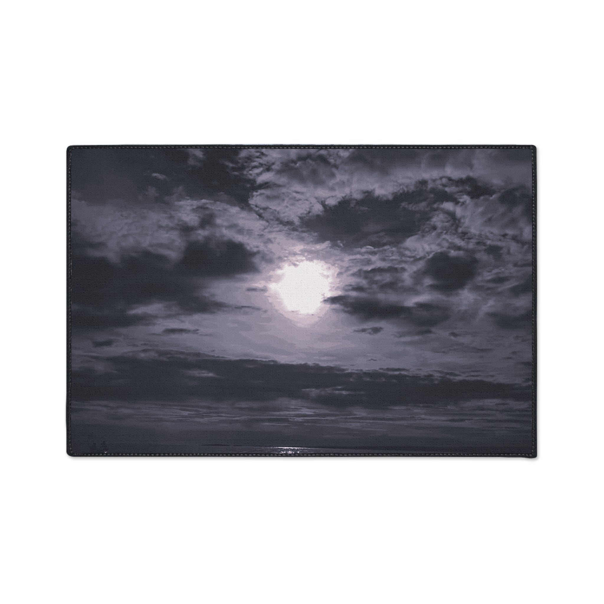 Moonlit Ocean Heavy Duty Floor Mat — Dramatic Black & White Seascape Door Mat