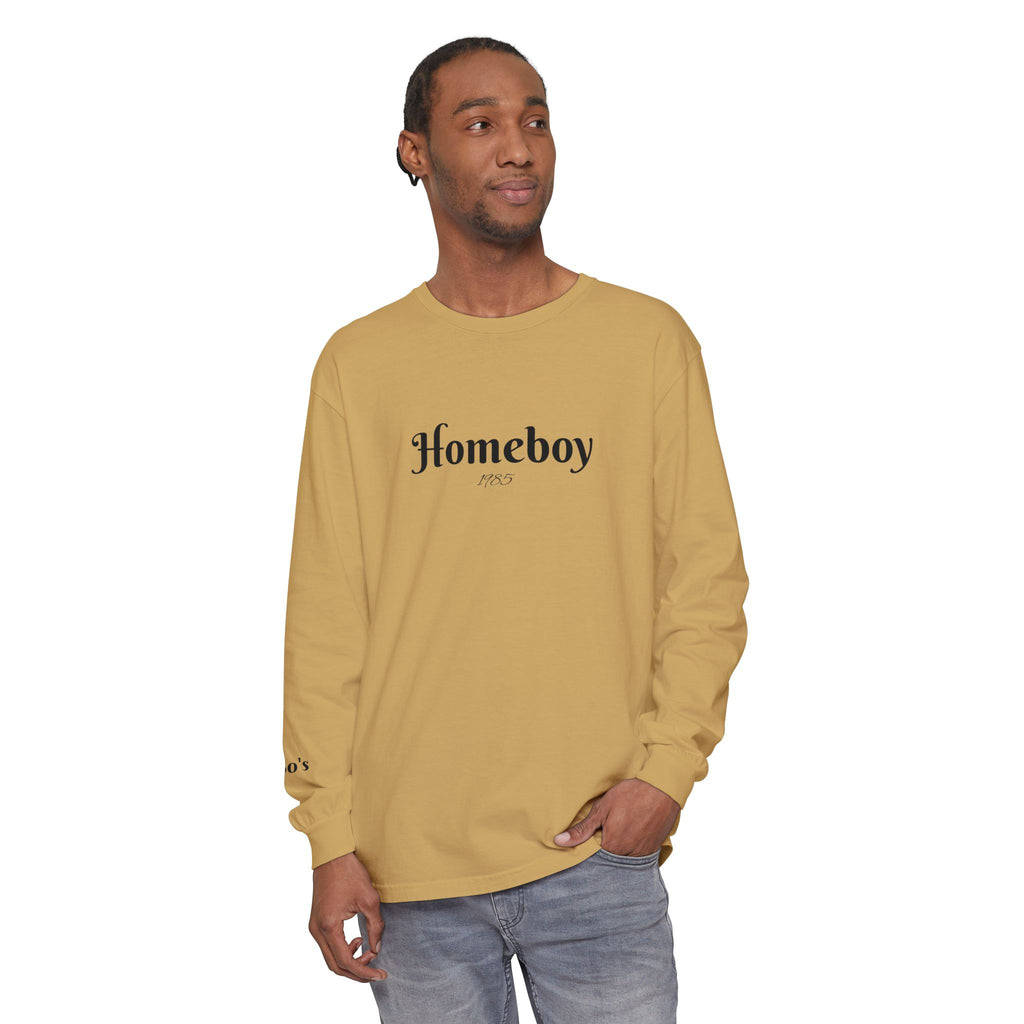 Homeboy Long Sleeve Tee — Vintage Script Logo White Shirt