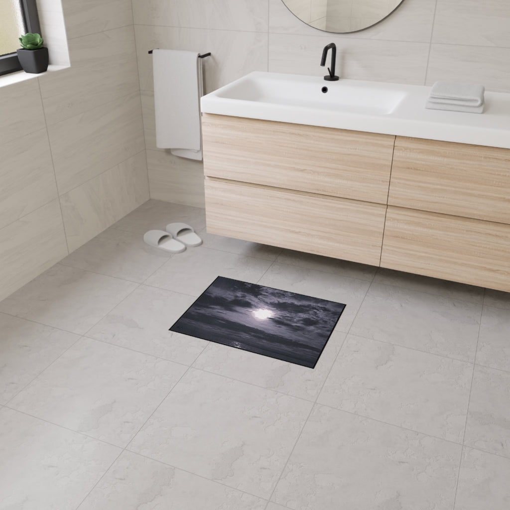 Moonlit Ocean Heavy Duty Floor Mat — Dramatic Black & White Seascape Door Mat